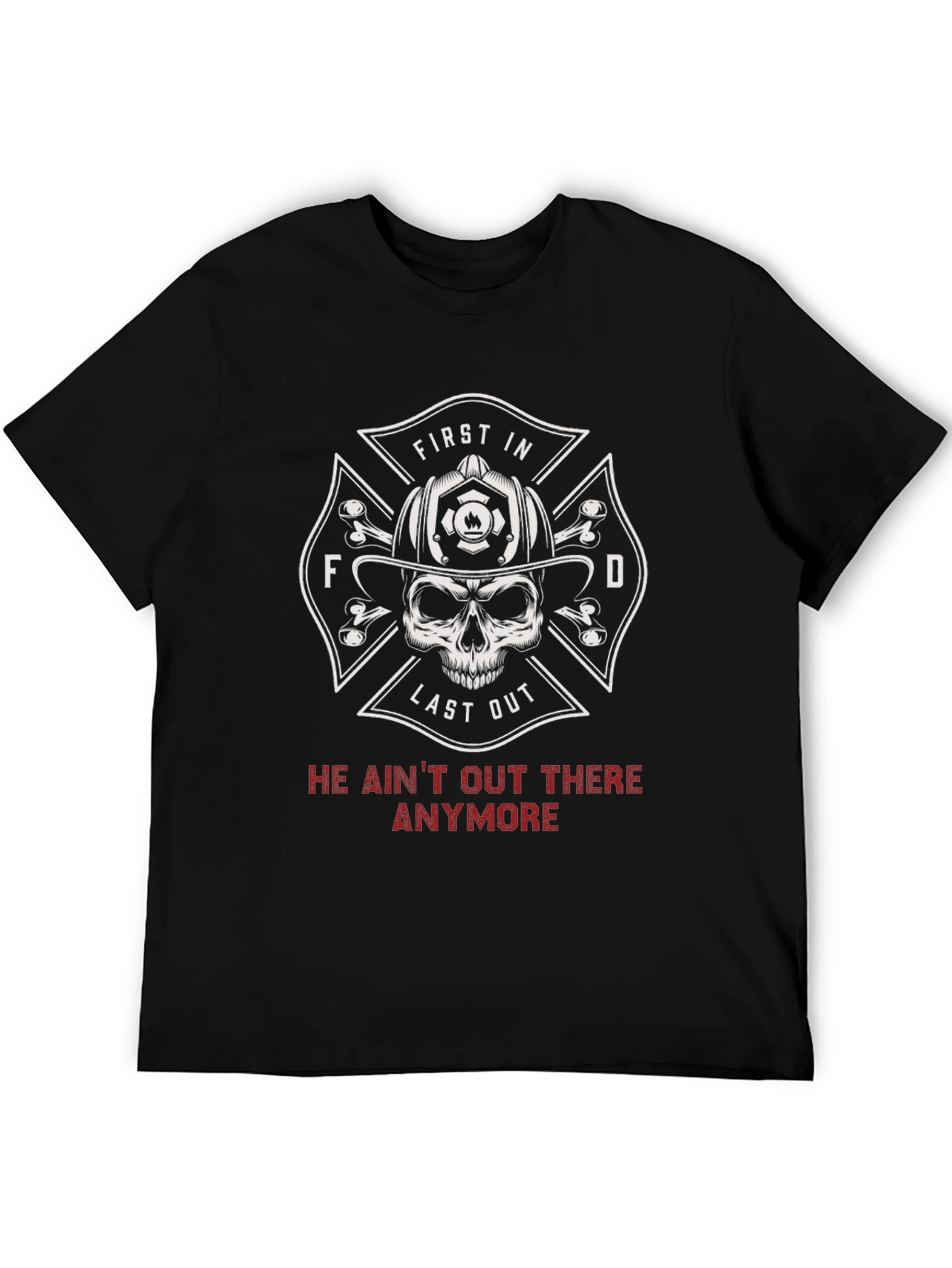 Black Firefighter Skull T-Shirt - First In Last Out view 5