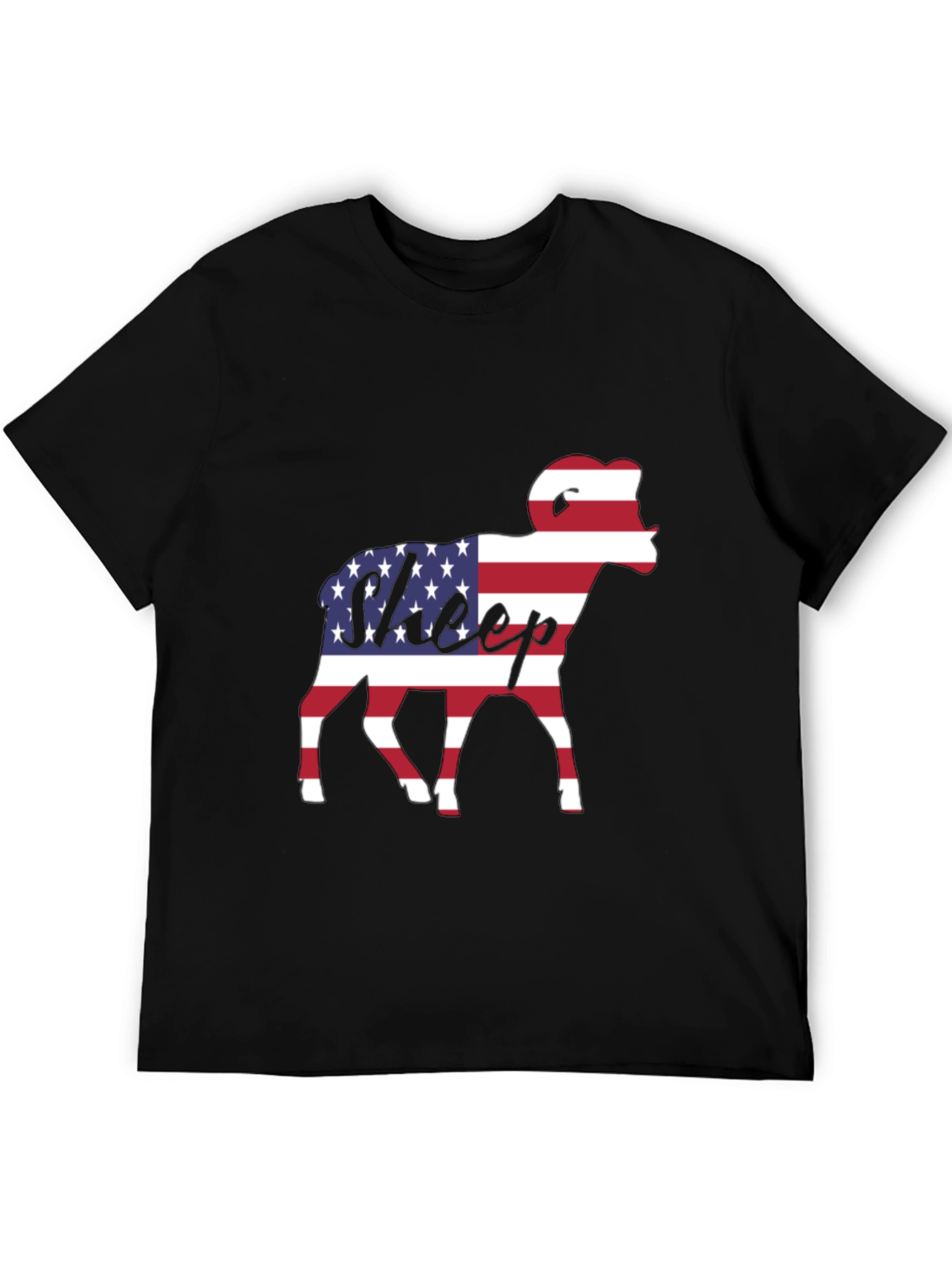 Black Patriotic Sheep T-Shirt - USA Flag Graphic Tee view 5