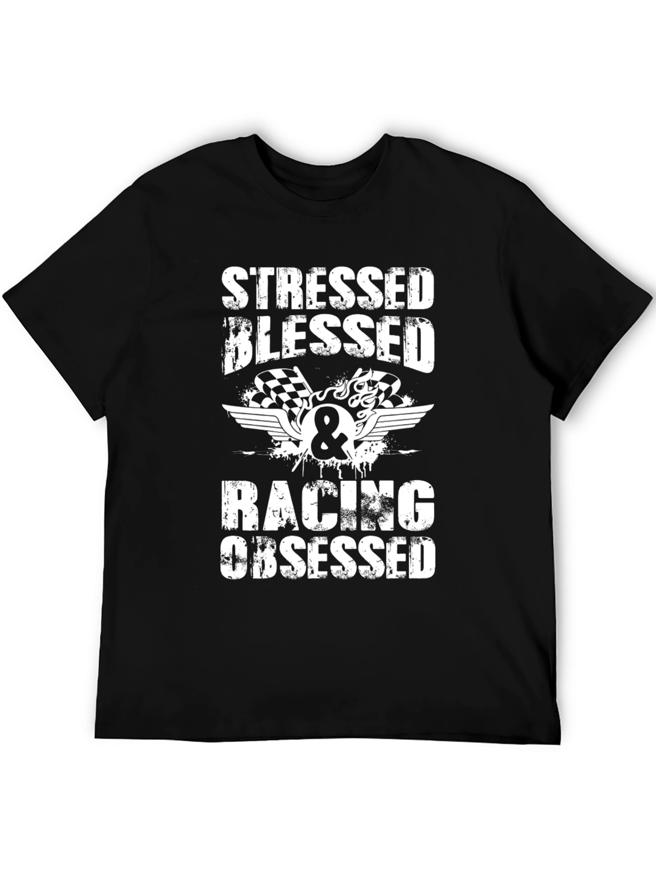 Black Stressed Blessed Racing Obsessed Graphic Tee view 5