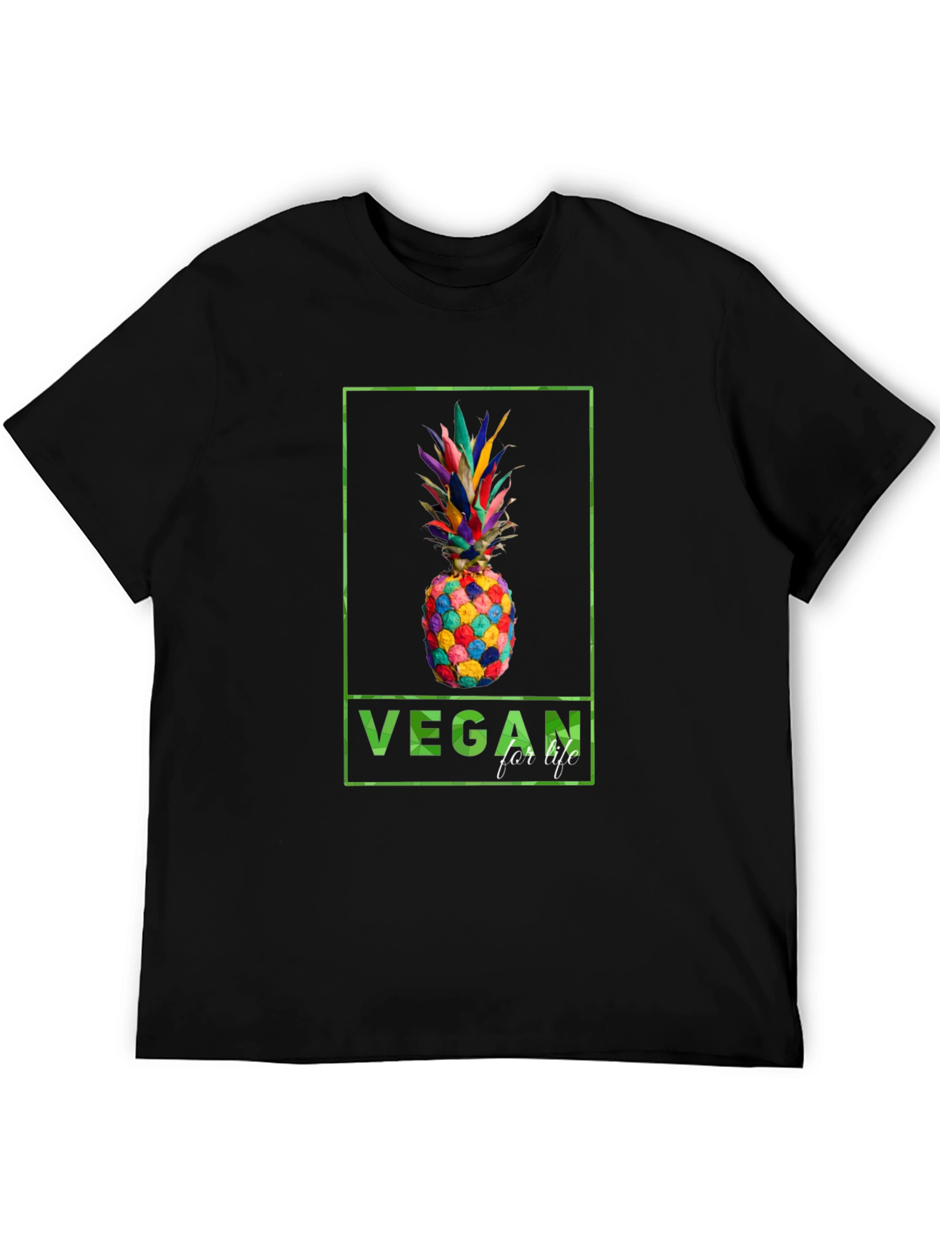 Black Vegan for Life Colorful Pineapple Graphic Tee view 5