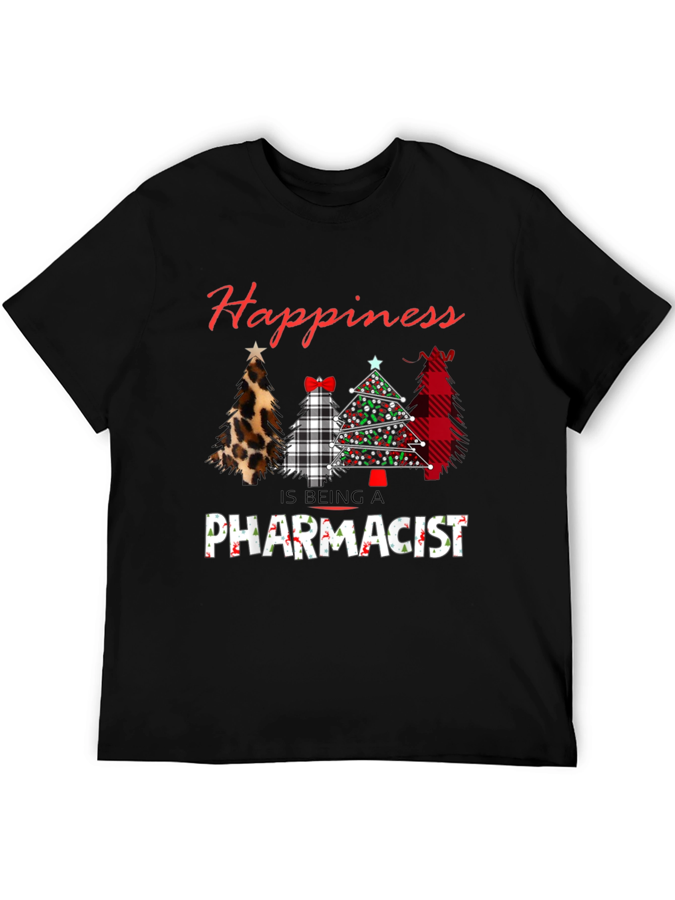 Black Happiness is Being A Pharmacist Christmas Tree T-Shirt view 5