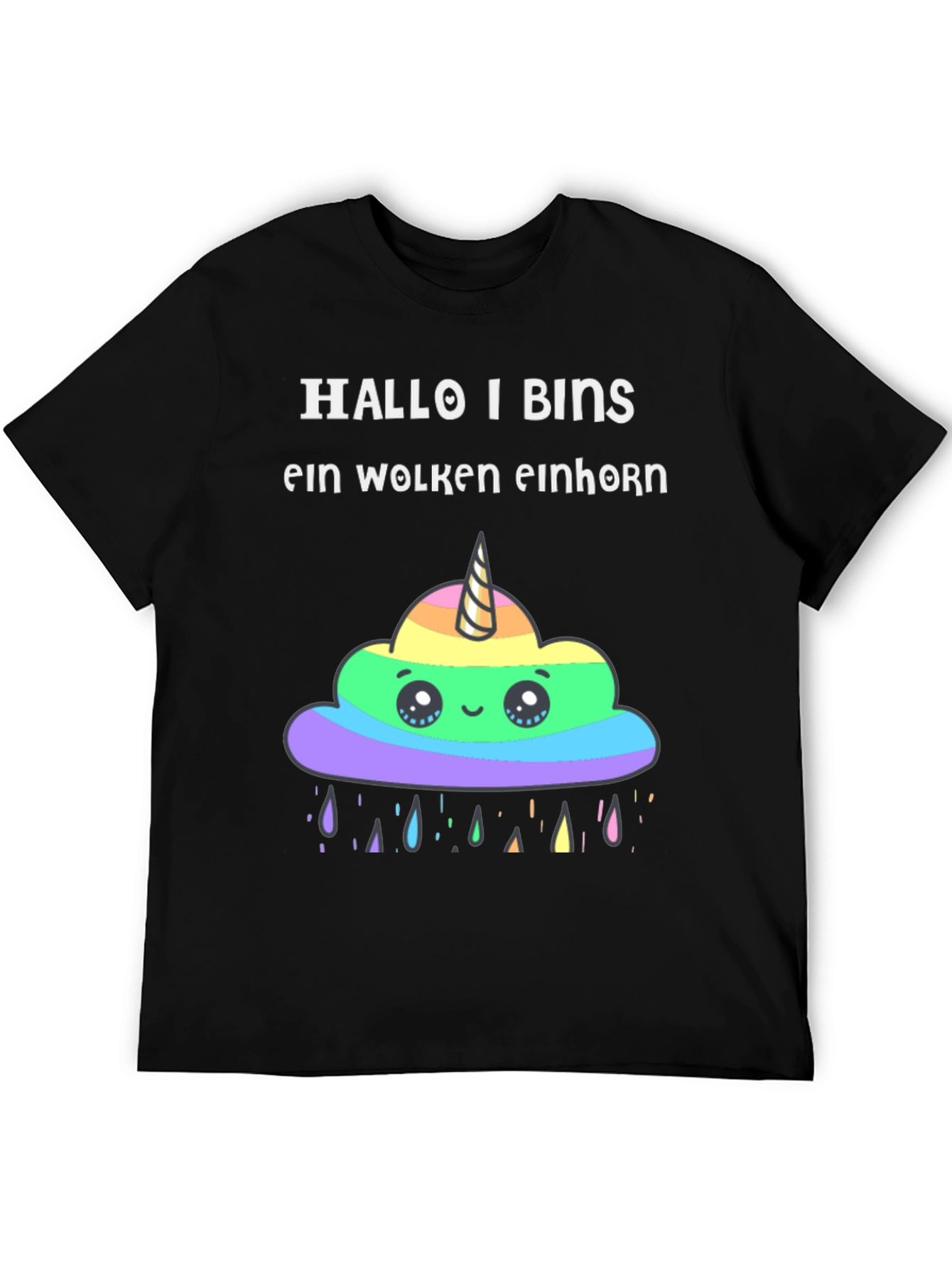 Black Hallo I Bins Wolken Einhorn T-Shirt view 5