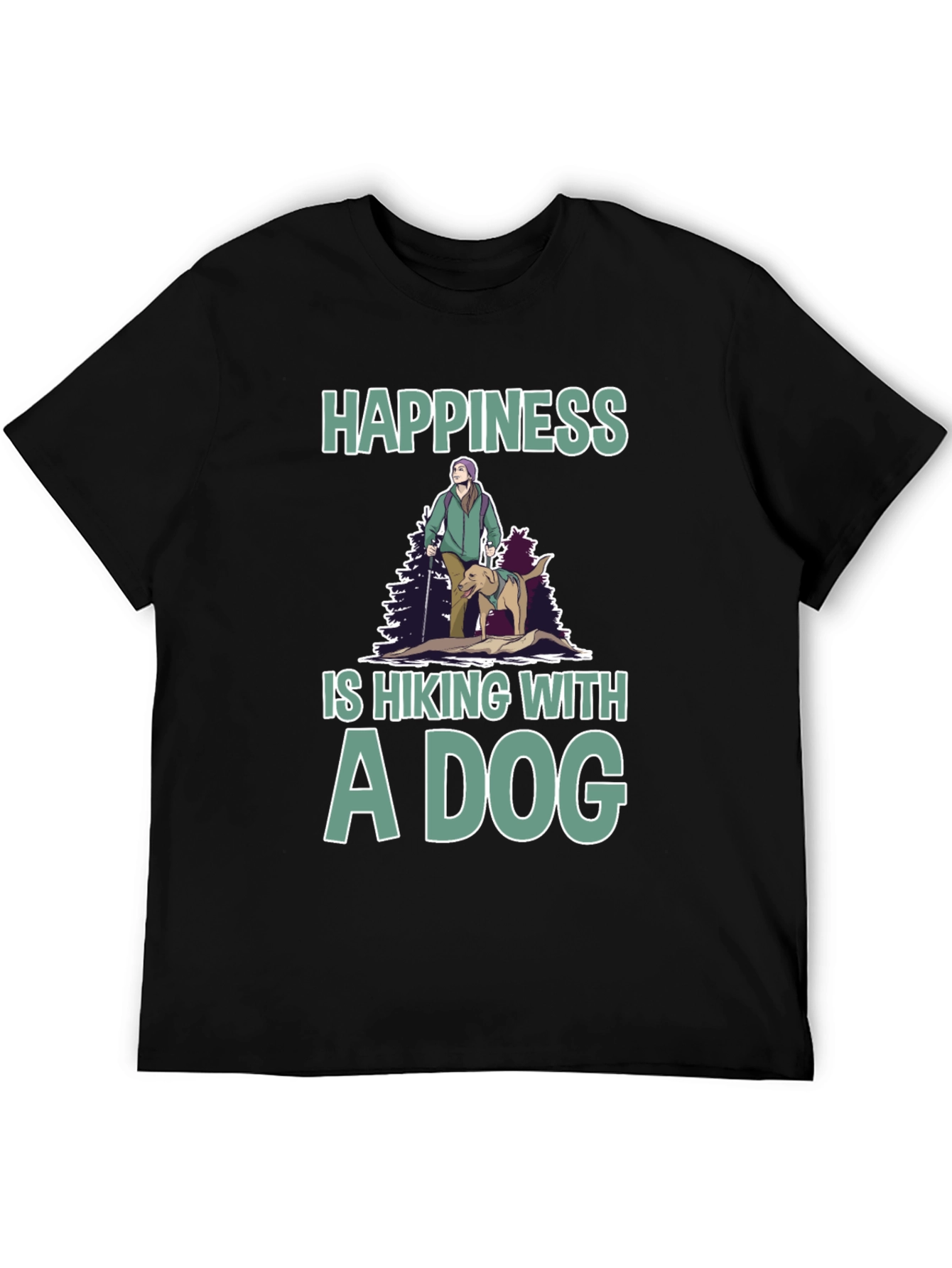 Black Happiness is Hiking With A Dog T-Shirt view 5