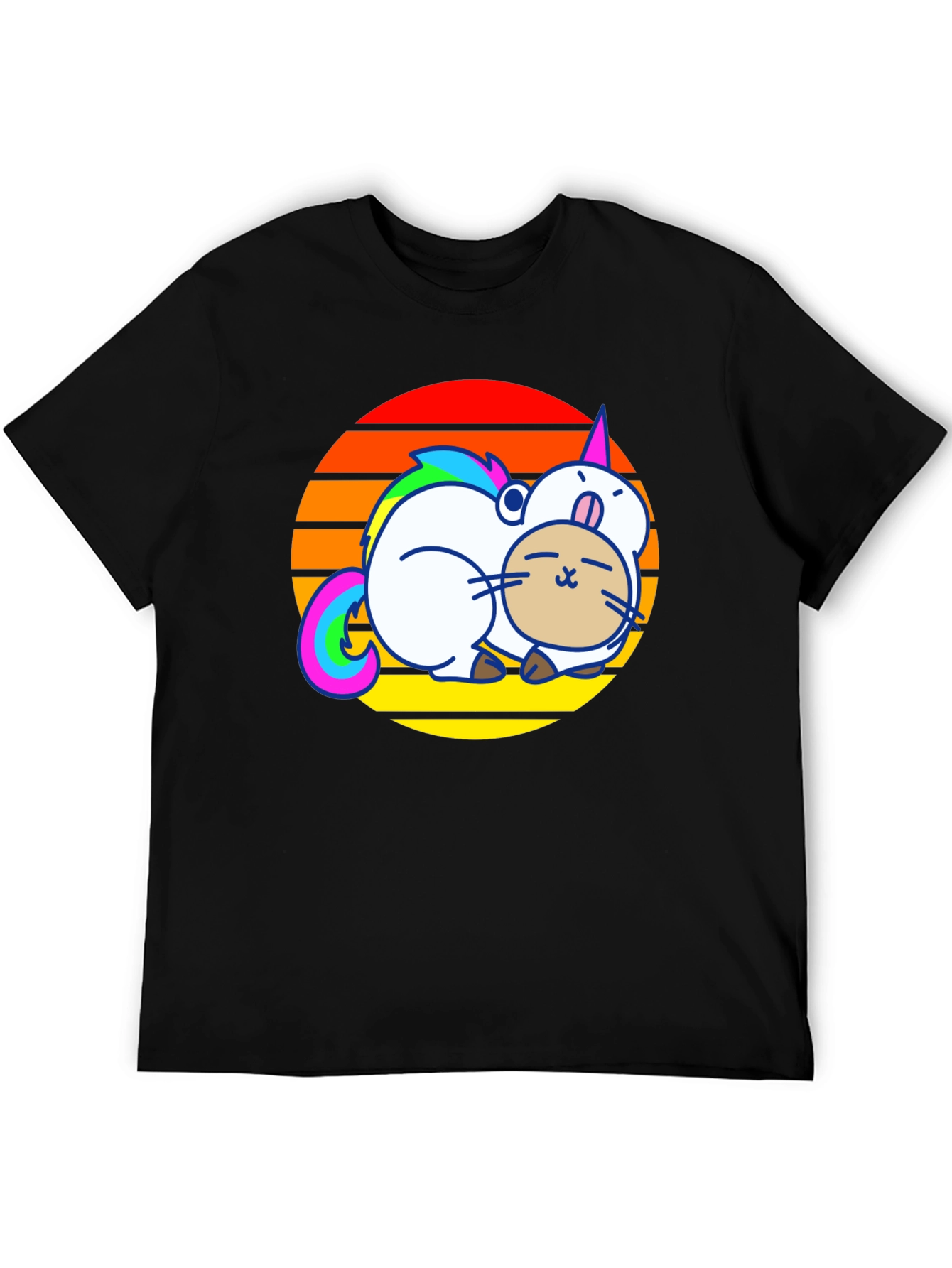 Black Unicorn Cat Sunset Graphic T-Shirt view 5
