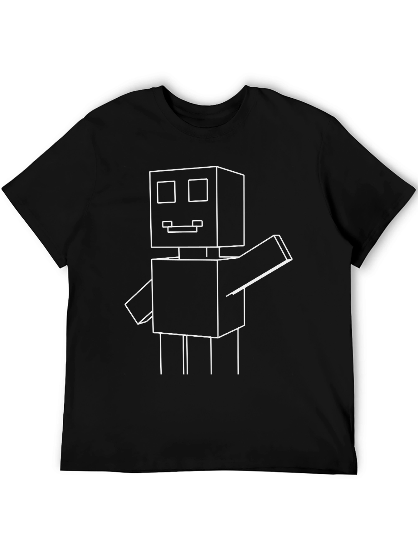 Black Geometric Robot Graphic Tee - Black Cotton Blend view 5