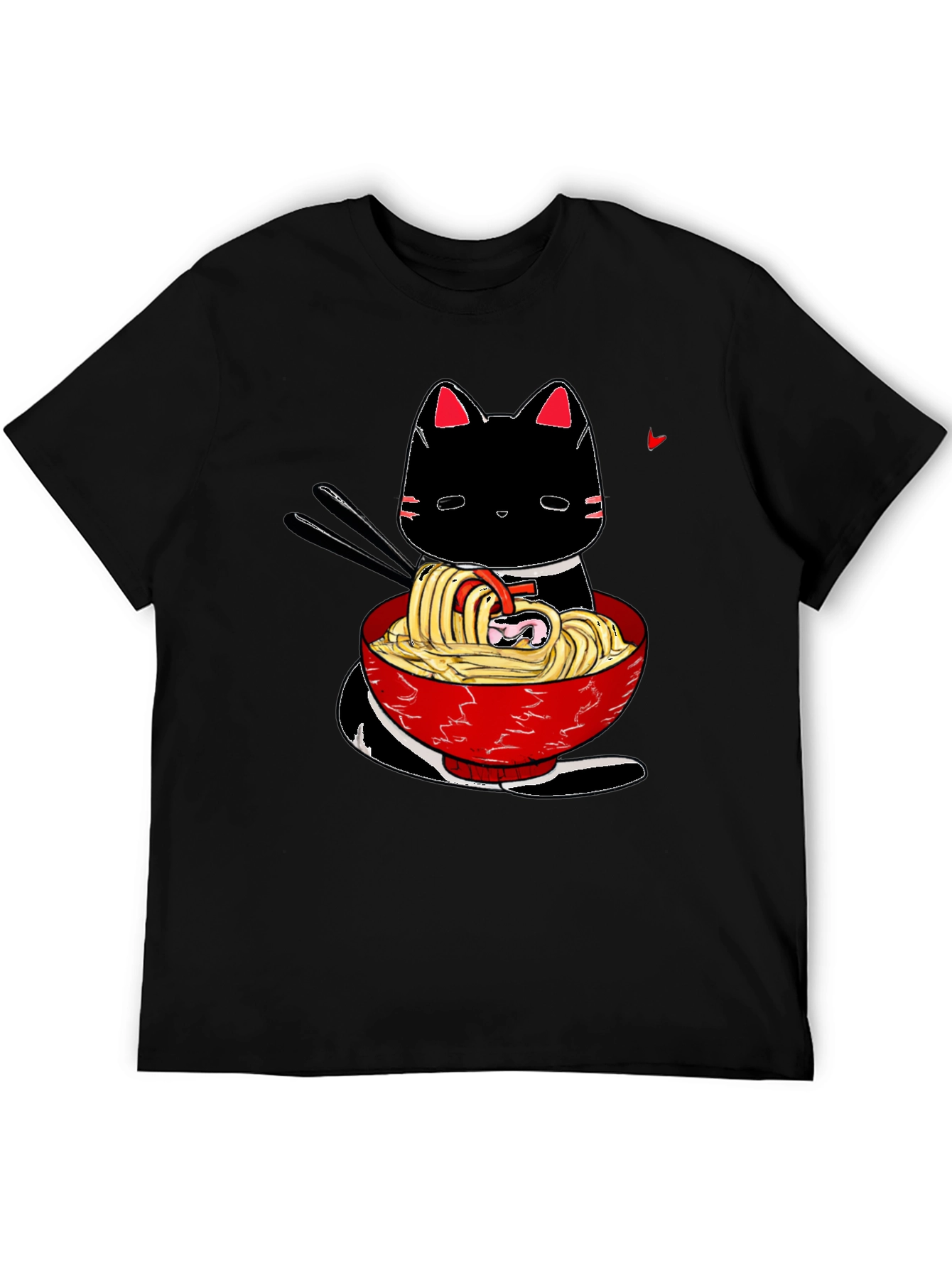 Black Ramen Cat Black T-Shirt - Anime Style view 5