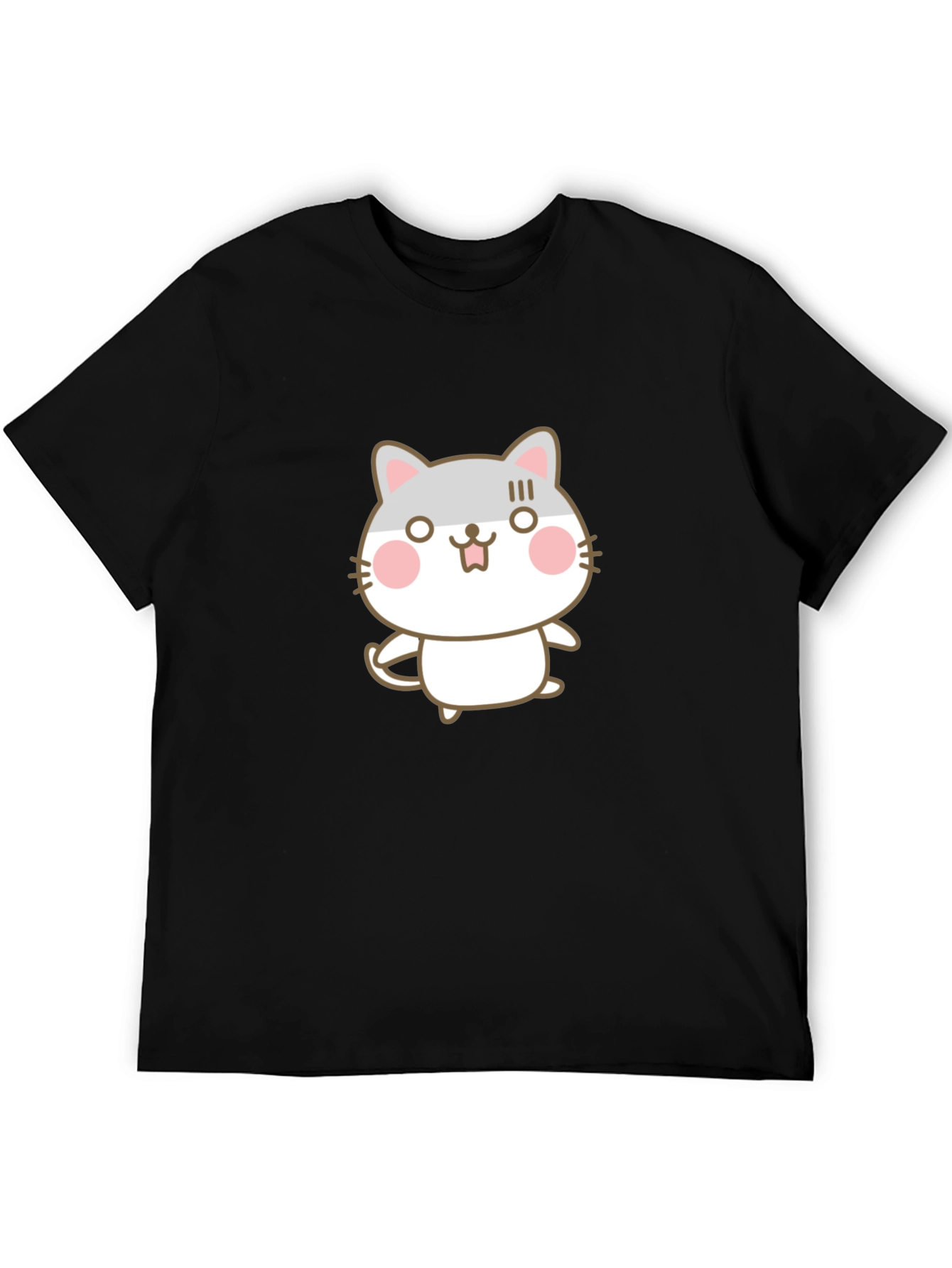 Black Cute Cartoon Cat Graphic Black T-Shirt view 5