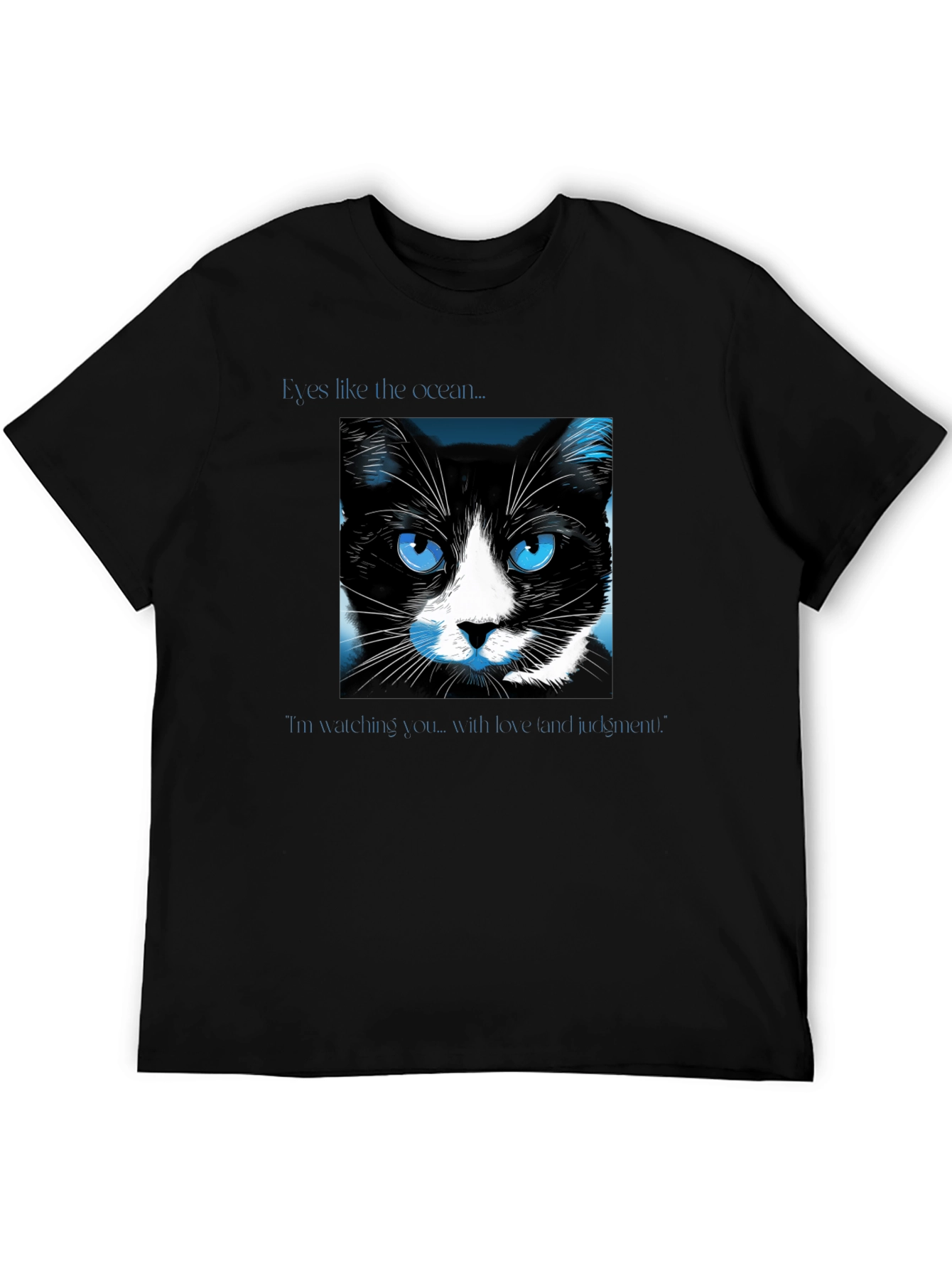 Black Ocean Eyes Cat Graphic Tee - Soft Black Shirt view 5