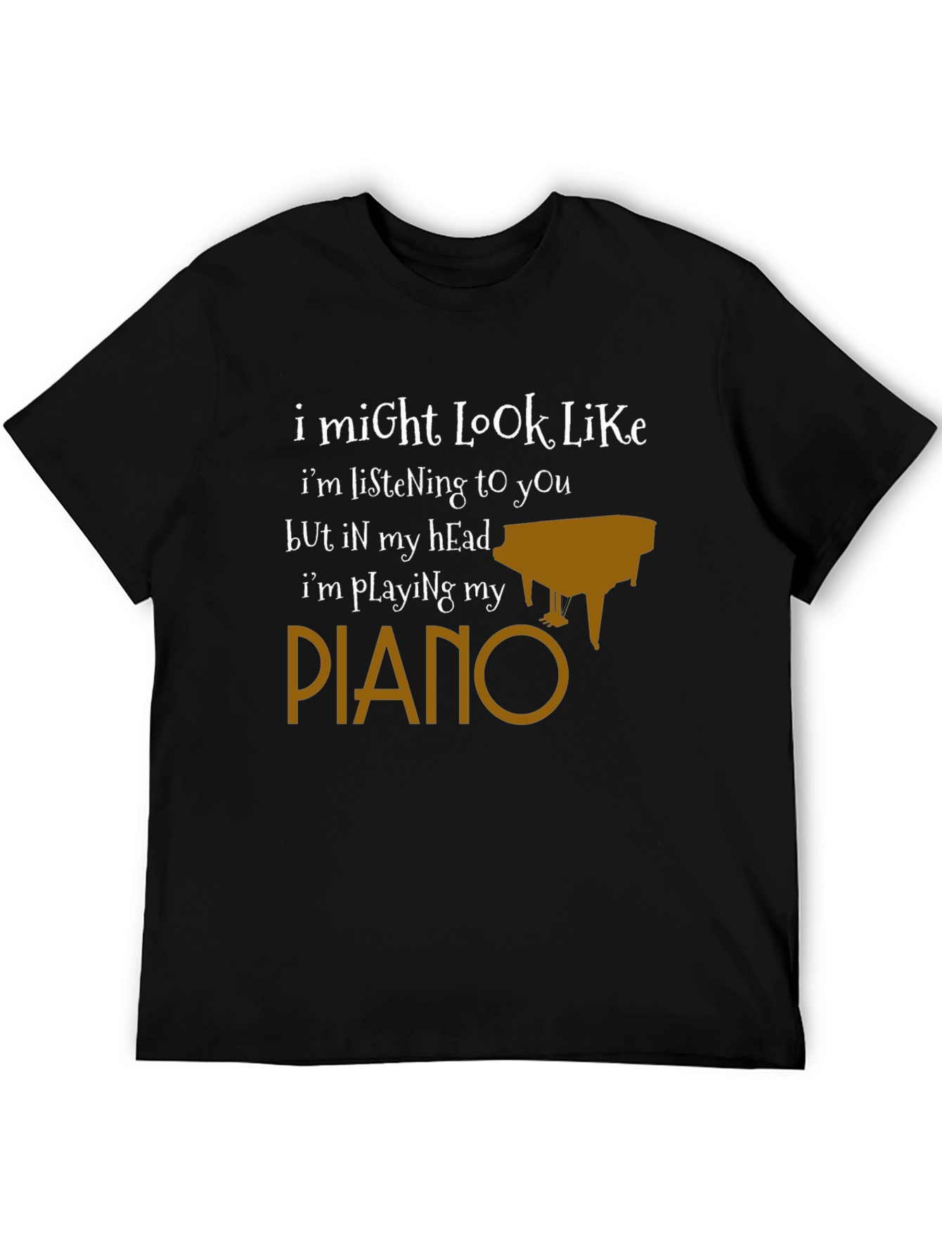 Black Funny Piano T-Shirt - I'm Playing My Piano view 5