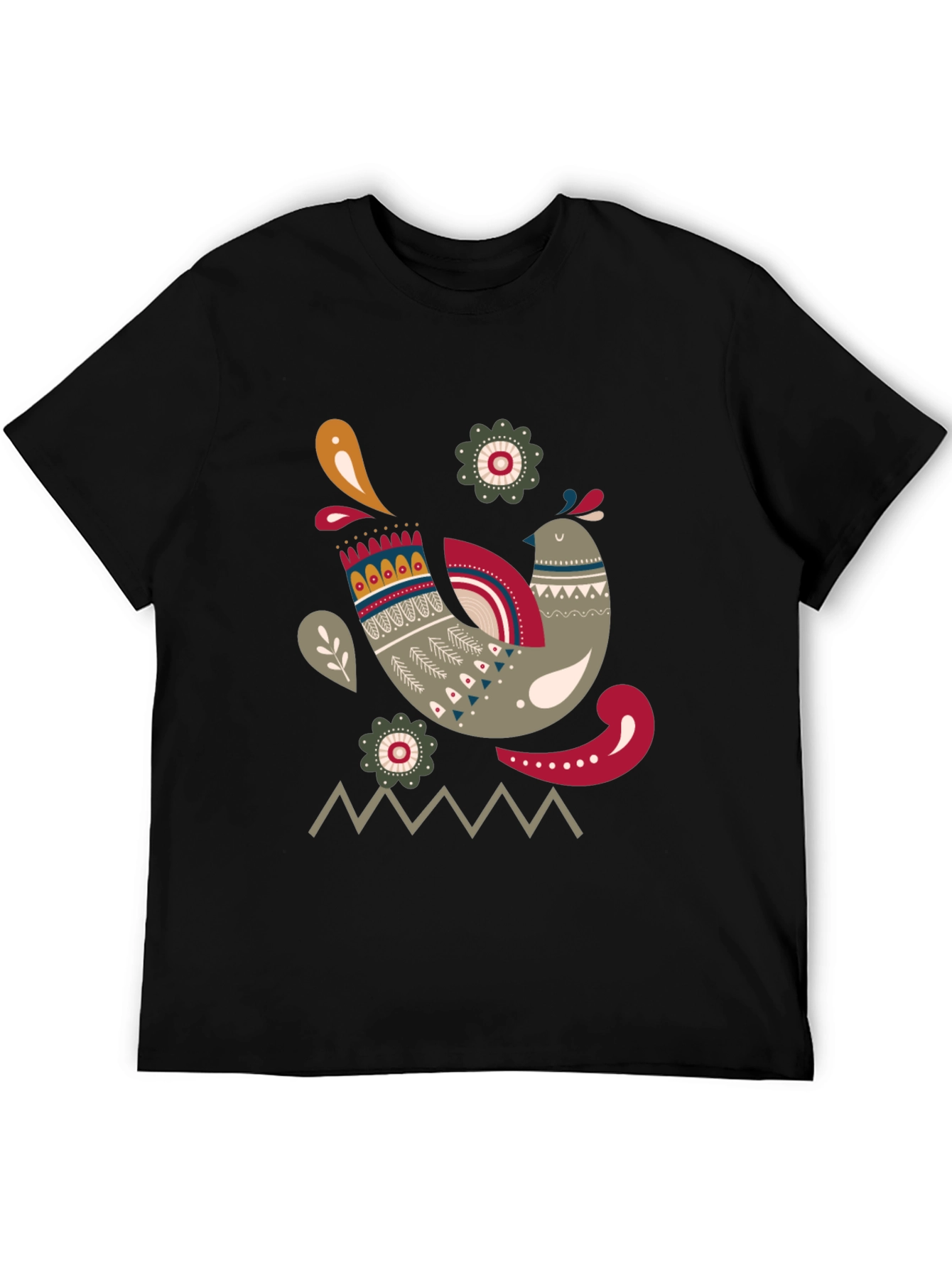 Black Stylish Bird Graphic Black T-Shirt view 5