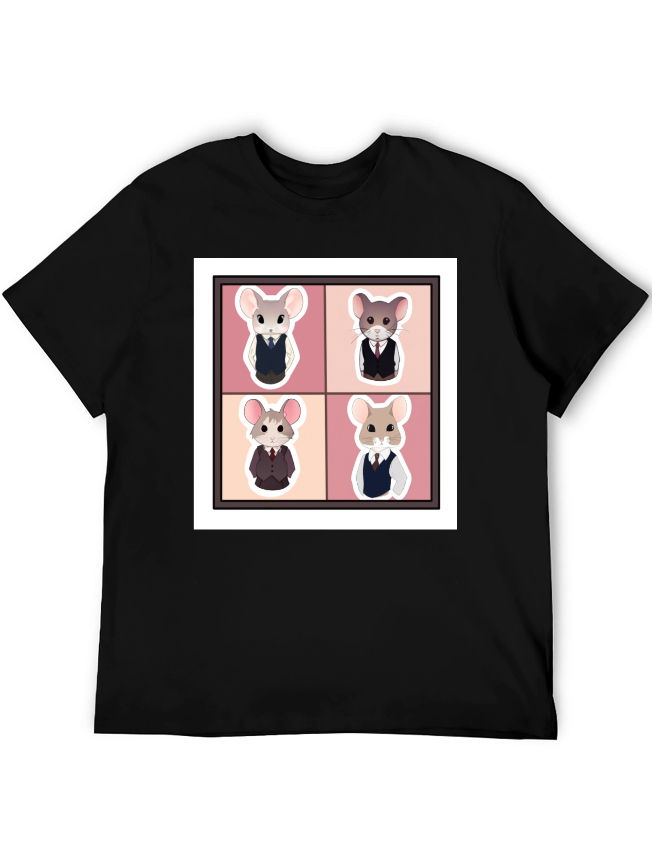 Black Stylish Mouse Portrait Black T-Shirt view 5