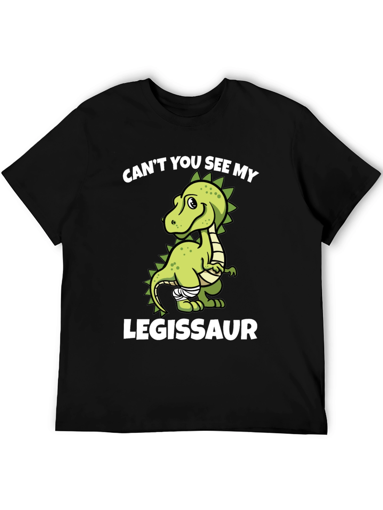 Black Legissaur T-Shirt - Funny Dinosaur Injury Tee view 5