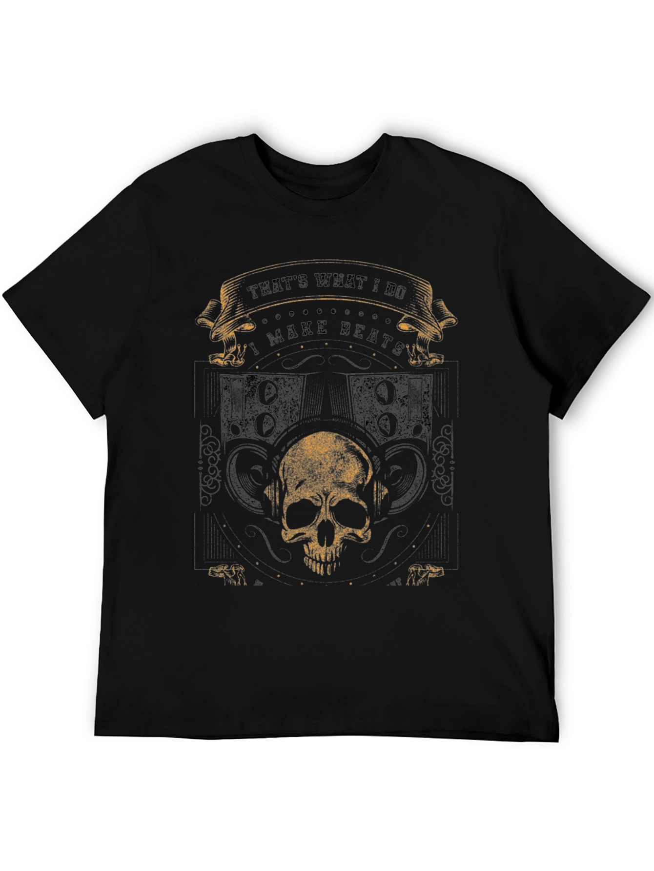 Black I Make Beats Skull Graphic Tee - Black Cotton T-Shirt view 5