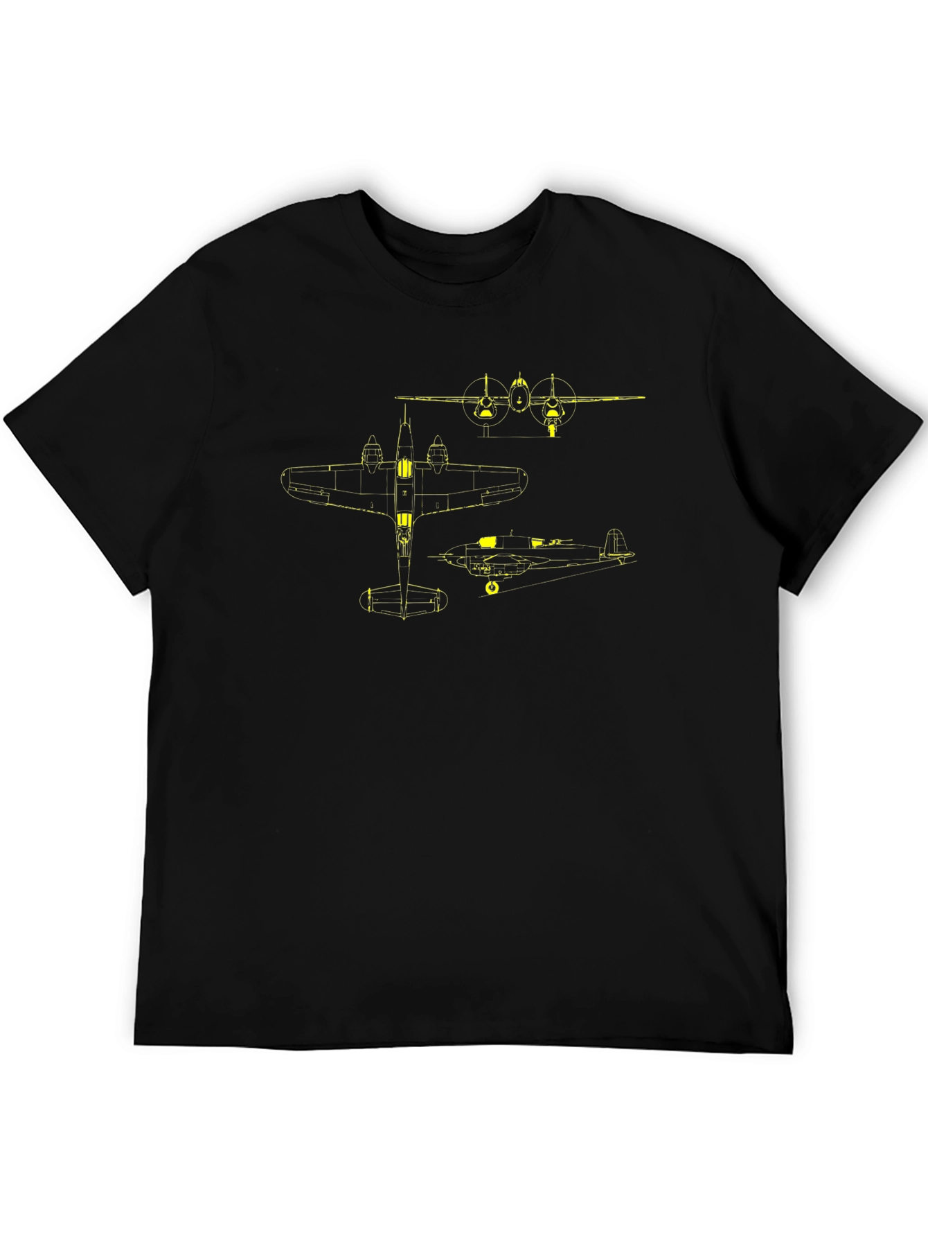Black Vintage Airplane Blueprint Graphic T-Shirt view 5
