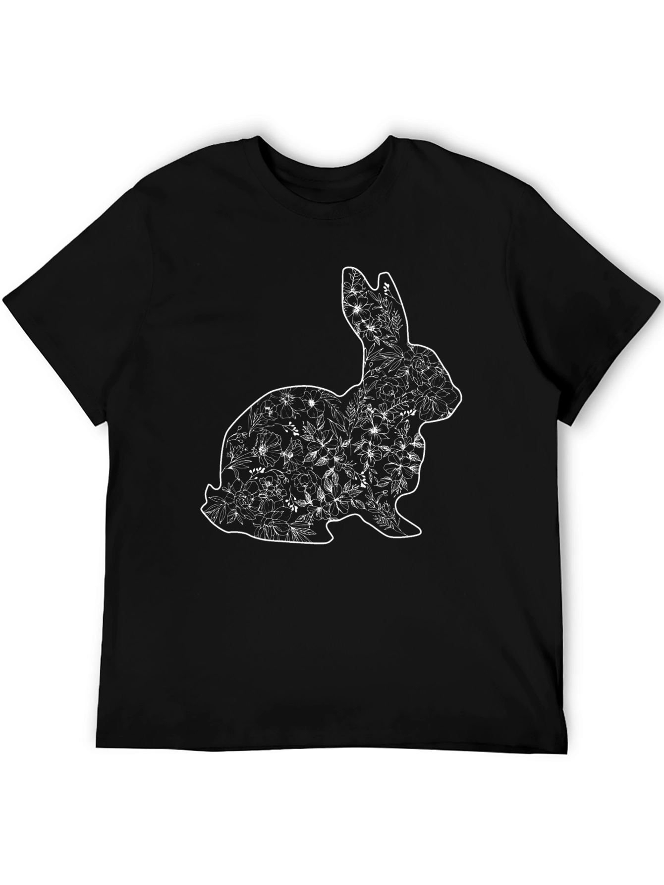 Black Floral Bunny Graphic Tee - Soft Black Cotton Blend view 5