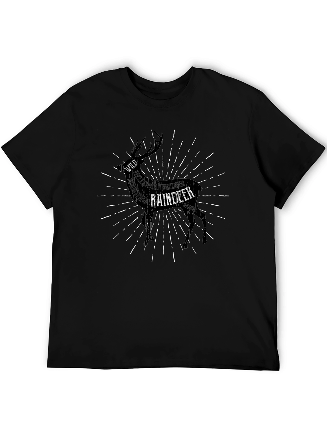 Black Reindeer Word Art T-Shirt - Black view 5