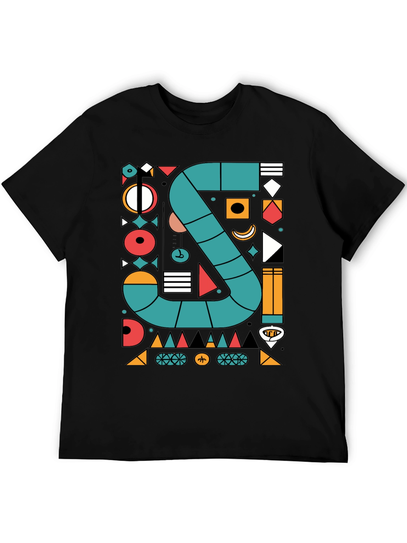 Black Geometric S Design T-Shirt - Modern Art Tee view 5
