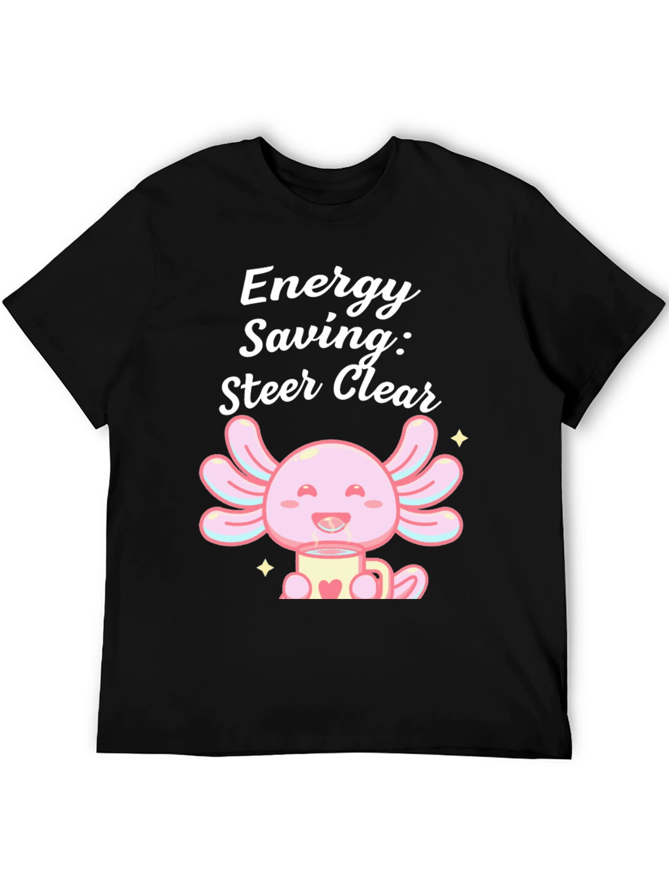 Black Energy Saving Axolotl Black T-Shirt view 5