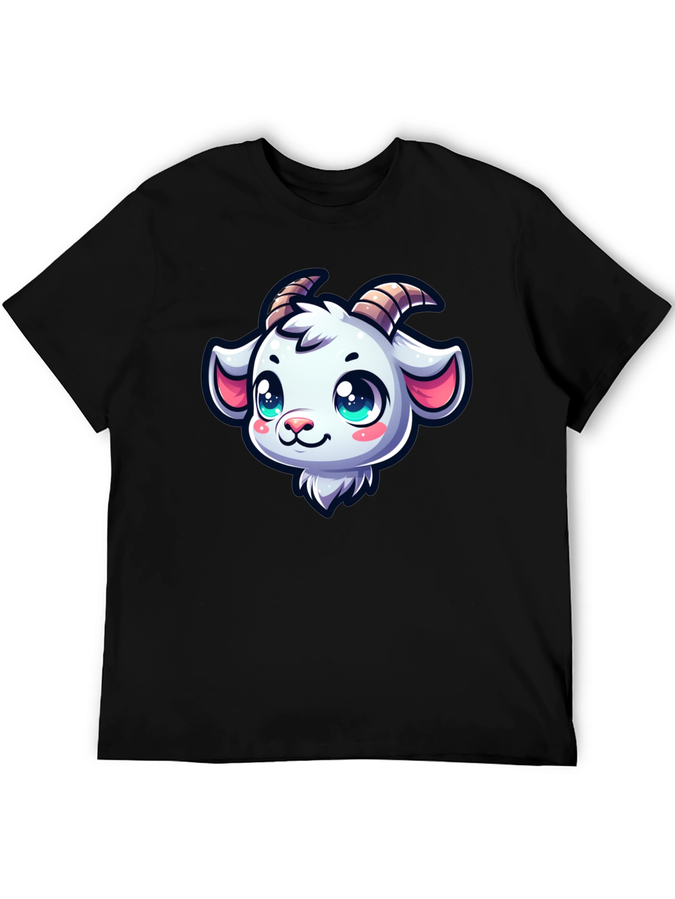 Black Goat Head Cartoon Black T-Shirt view 5