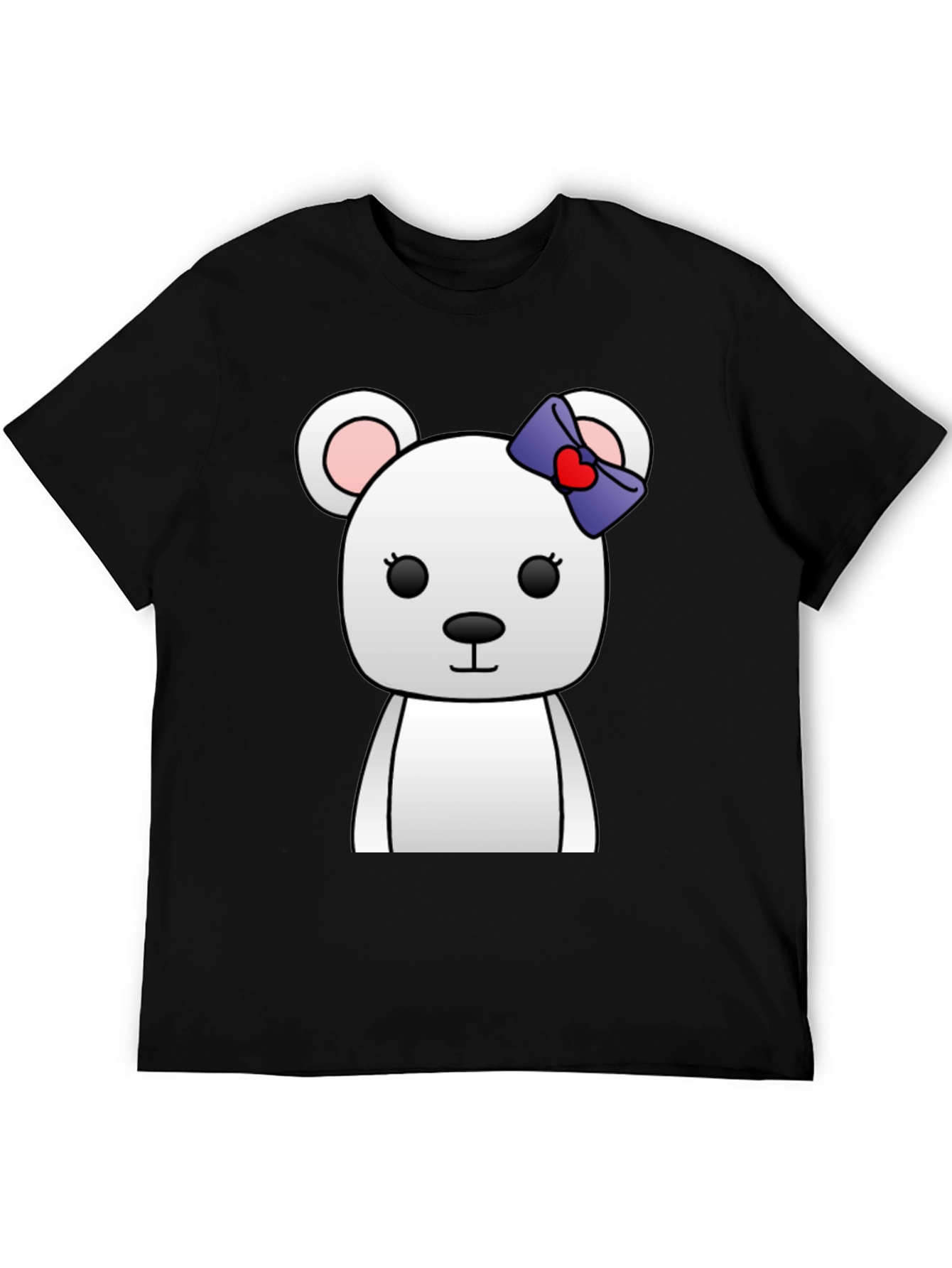 Black Cute Cartoon Bear T-Shirt - Unisex Black Tee view 5