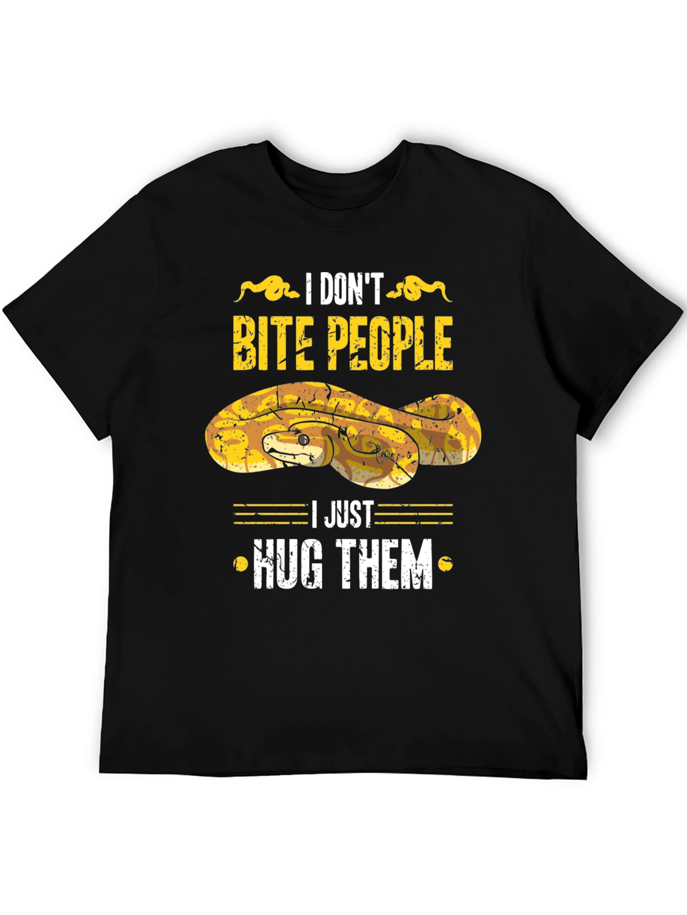 Black Funny Snake Hugs T-Shirt - I Don't Bite People view 5