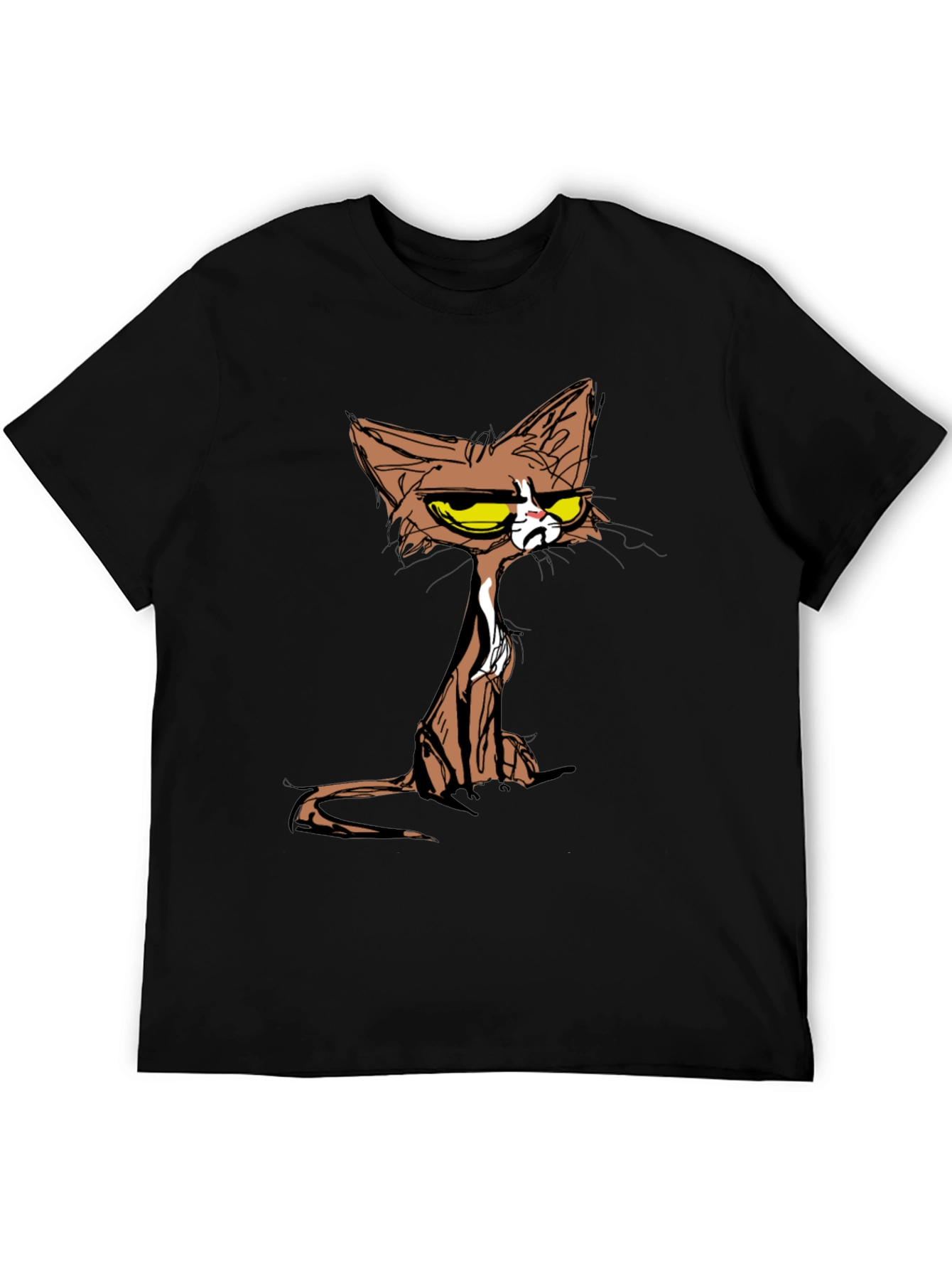 Black Grumpy Cat T-Shirt - Cartoon Style Tee view 5