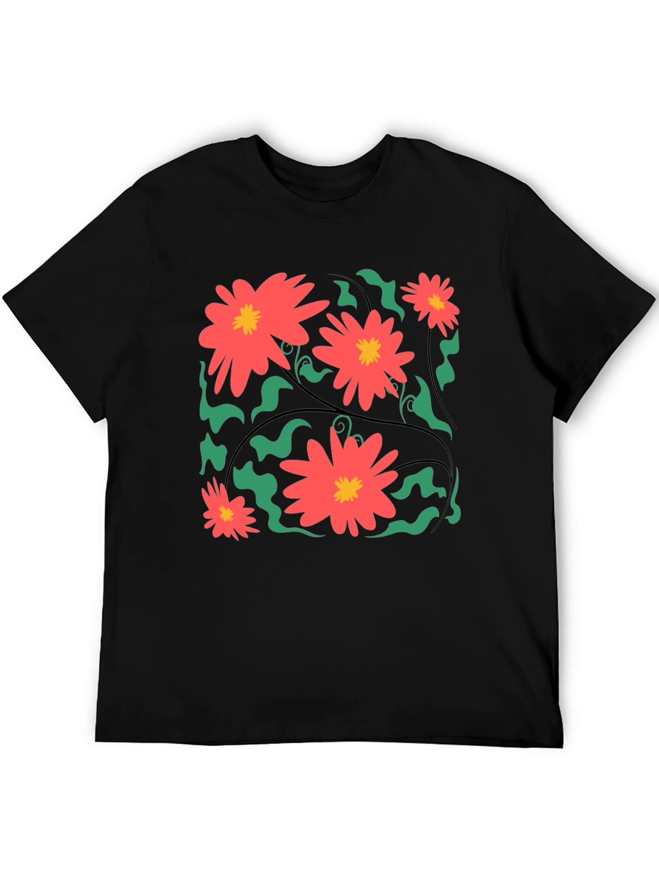 Black Floral Print Black T-Shirt view 5