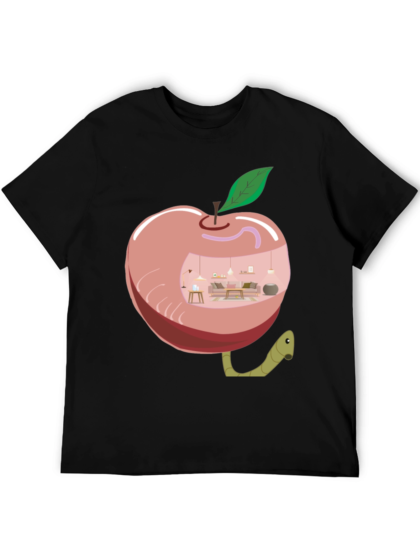 Black Apple Home Worm Tee - Unique Graphic T-Shirt view 5