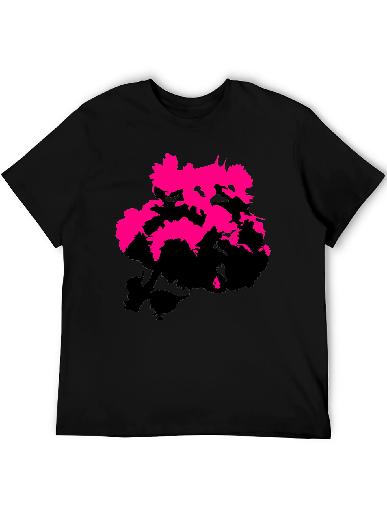 Black Modern Pink Floral Graphic Print Black T-Shirt view 5