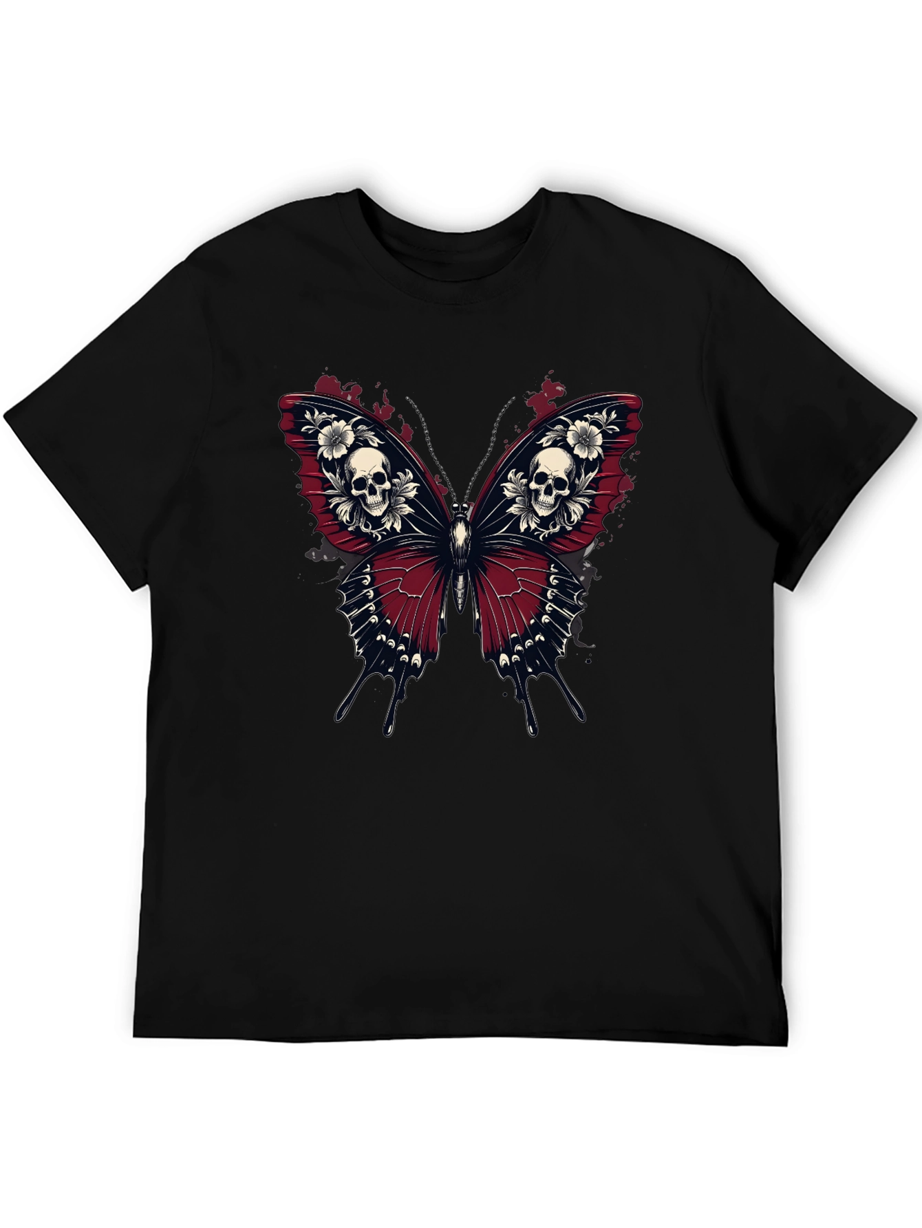 Black Skull Butterfly Graphic Tee - Gothic Style Black T-Shirt view 5