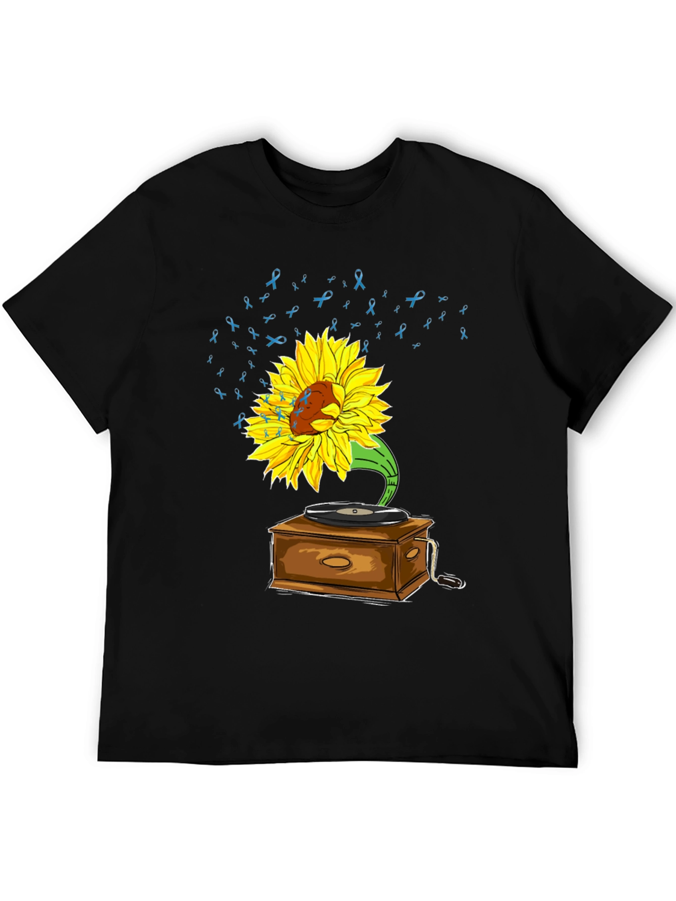 Black Sunflower Gramophone Tee - Awareness Ribbon Music Shirt view 5