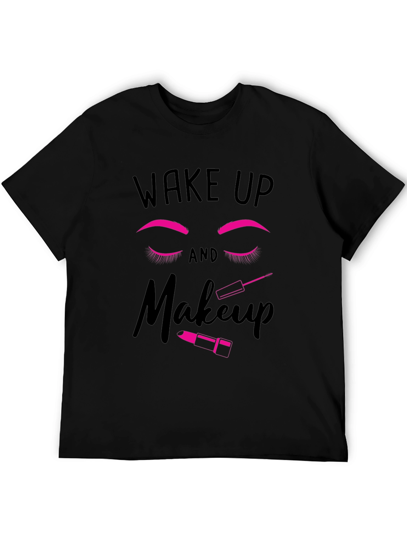 Black Wake Up and Makeup Graphic T-Shirt view 5