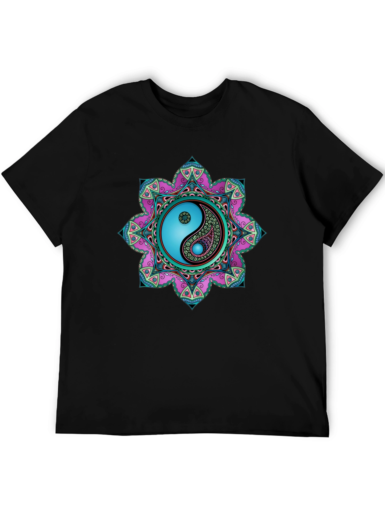 Black Yin Yang Mandala Graphic Tee - Black T-Shirt view 5