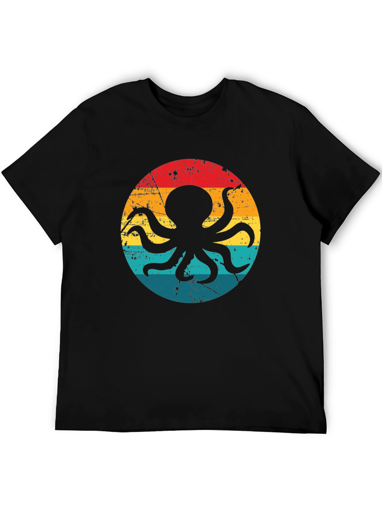 Black Retro Octopus Graphic T-Shirt - Black Cotton Blend view 5
