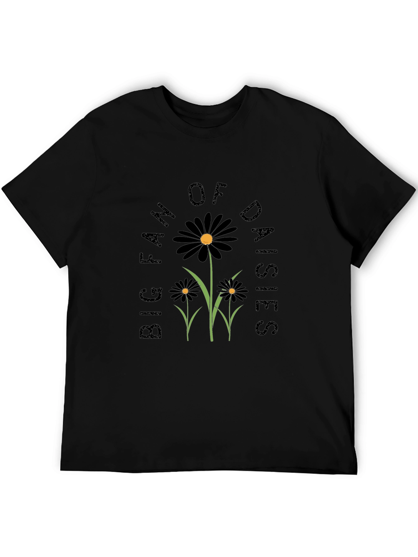 Black Big Fan of Daisies Black Graphic T-Shirt view 5