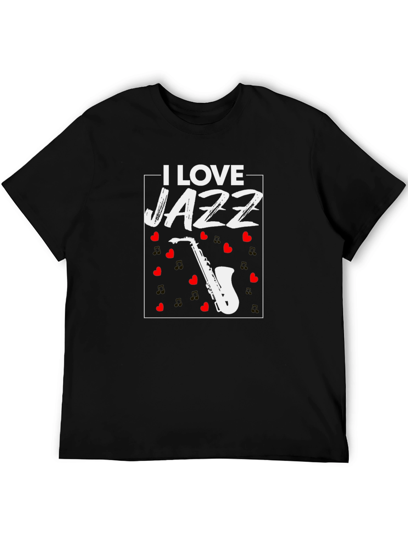 Black I Love Jazz Saxophone Graphic T-Shirt view 5