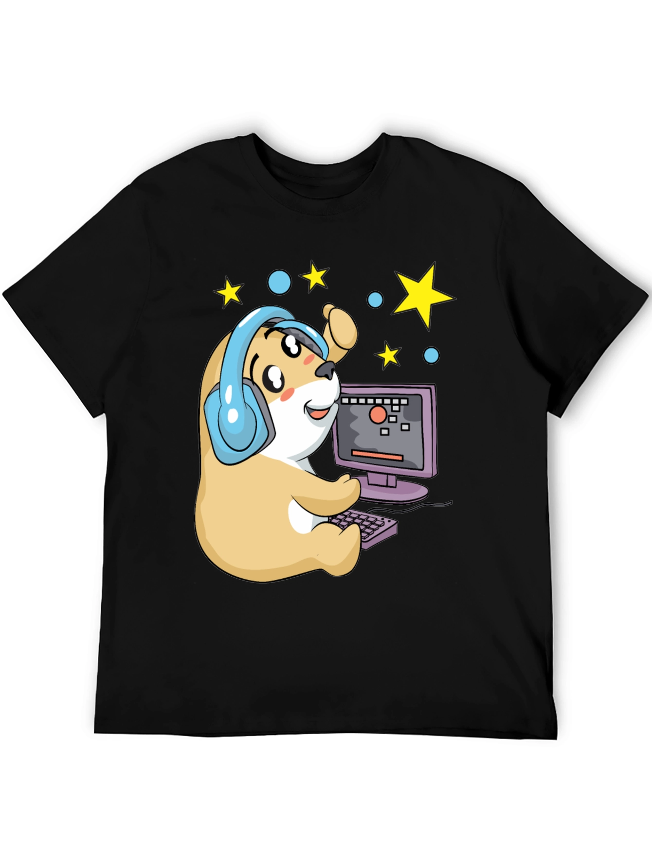 Black Gamer Hamster T-Shirt - Cute Cartoon Graphic Tee view 5