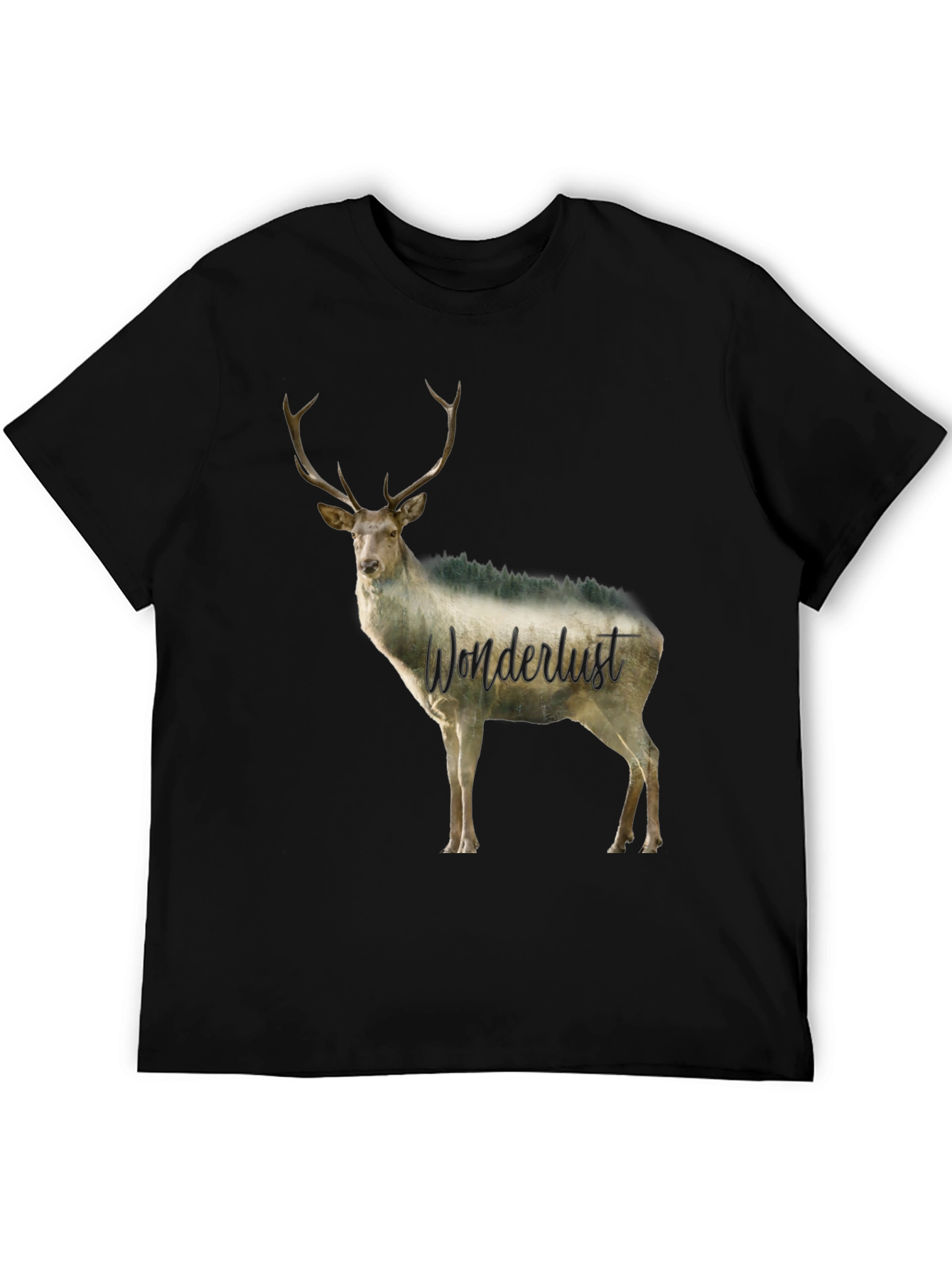 Black Wanderlust Deer Graphic Tee - Black Crew Neck view 5