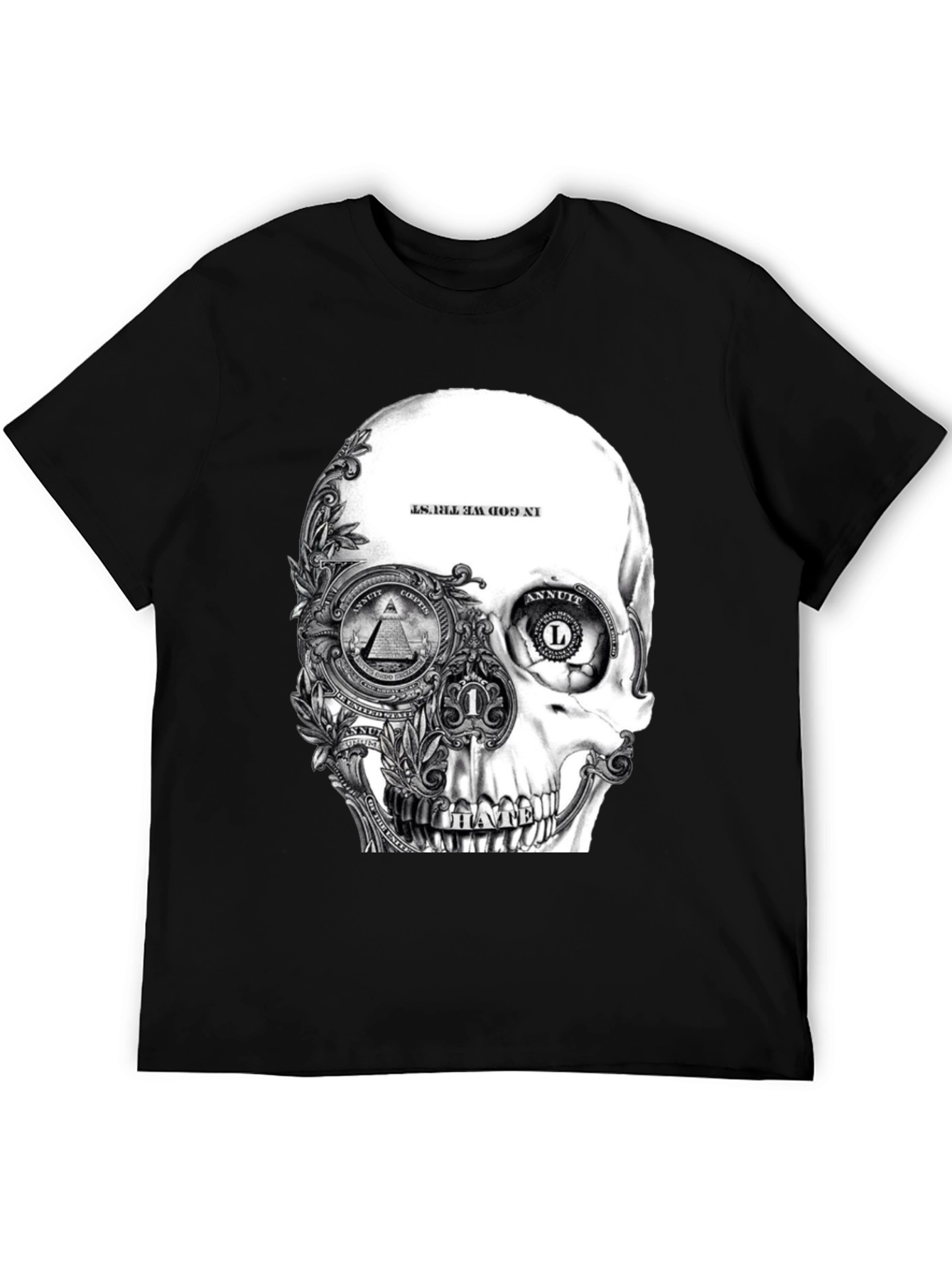 Black Skull & Money Graphic Print T-Shirt - Black view 5