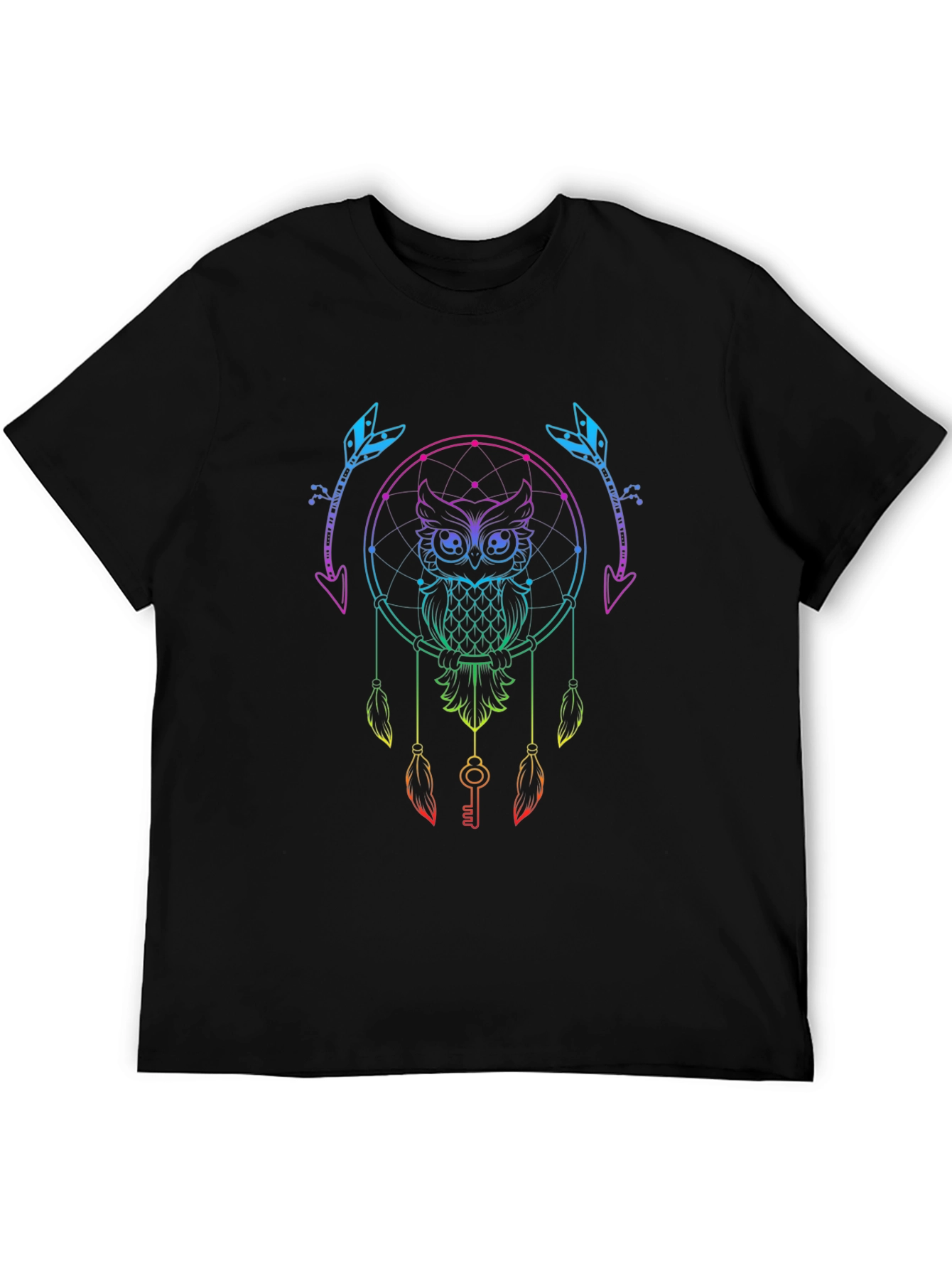 Black Rainbow Owl Dreamcatcher Graphic Tee - Unique Design view 5