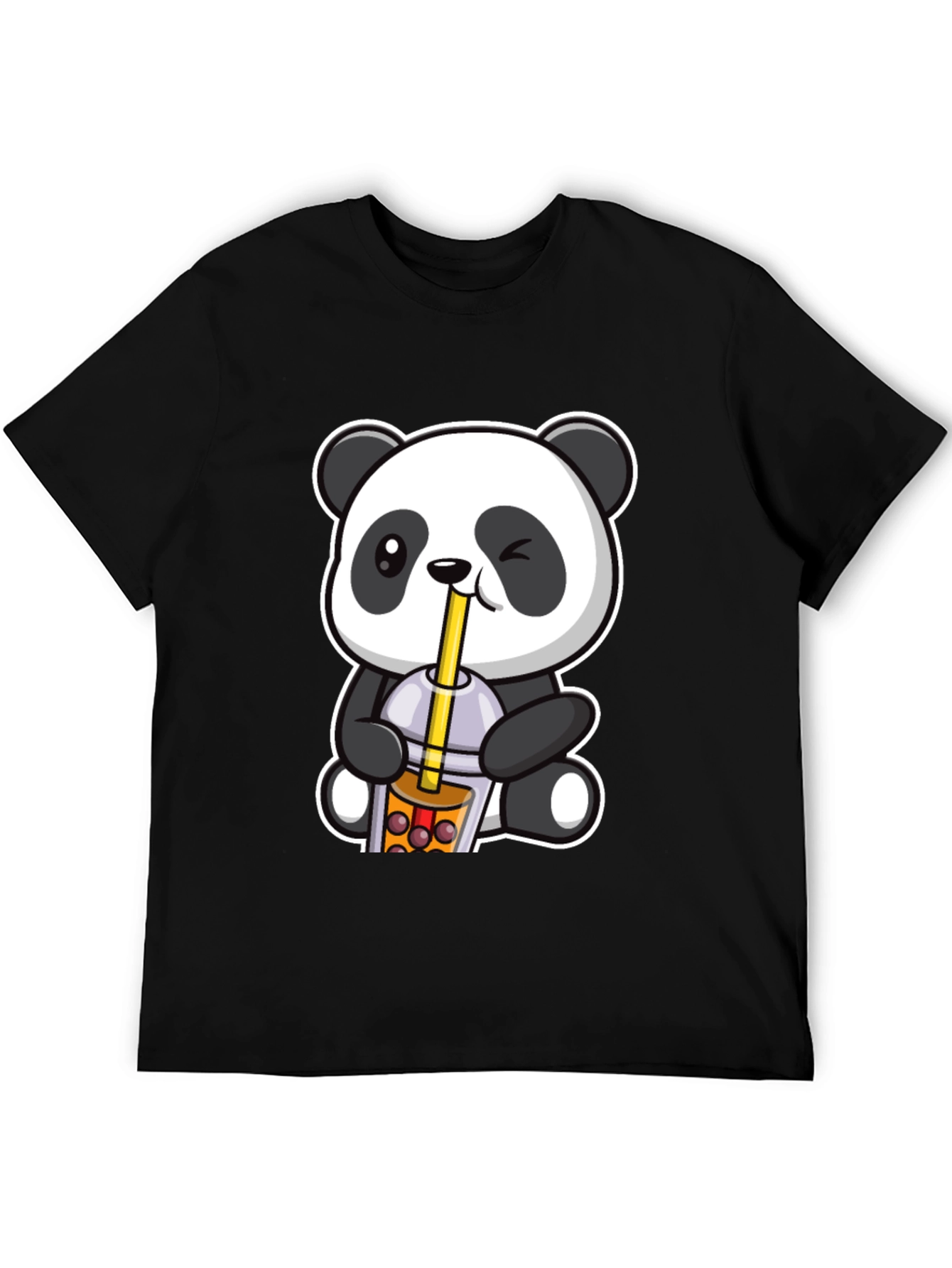 Black Cute Panda Boba Tea Graphic T-Shirt view 5