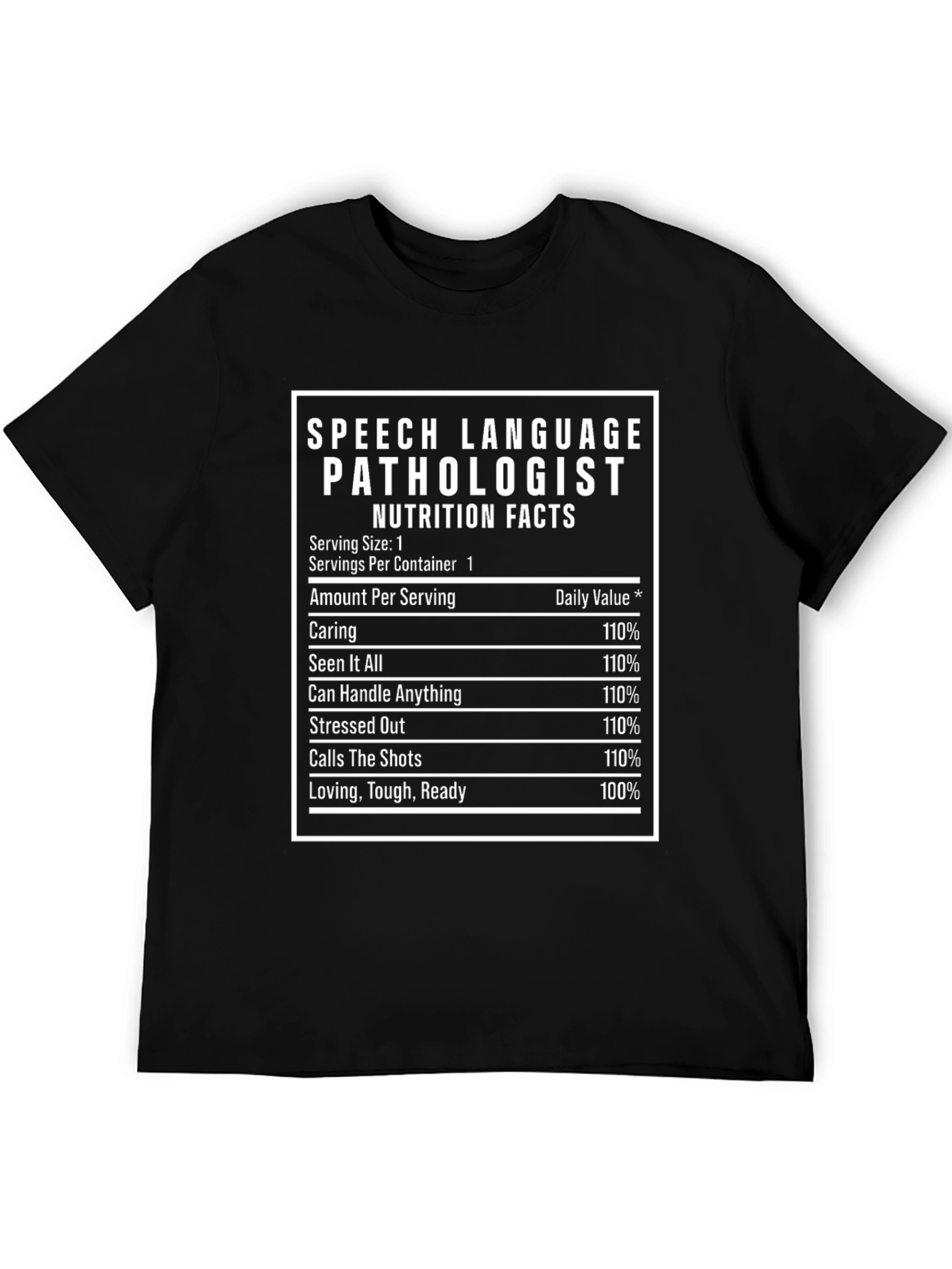 Black Speech Language Pathologist Nutrition Facts T-Shirt view 5