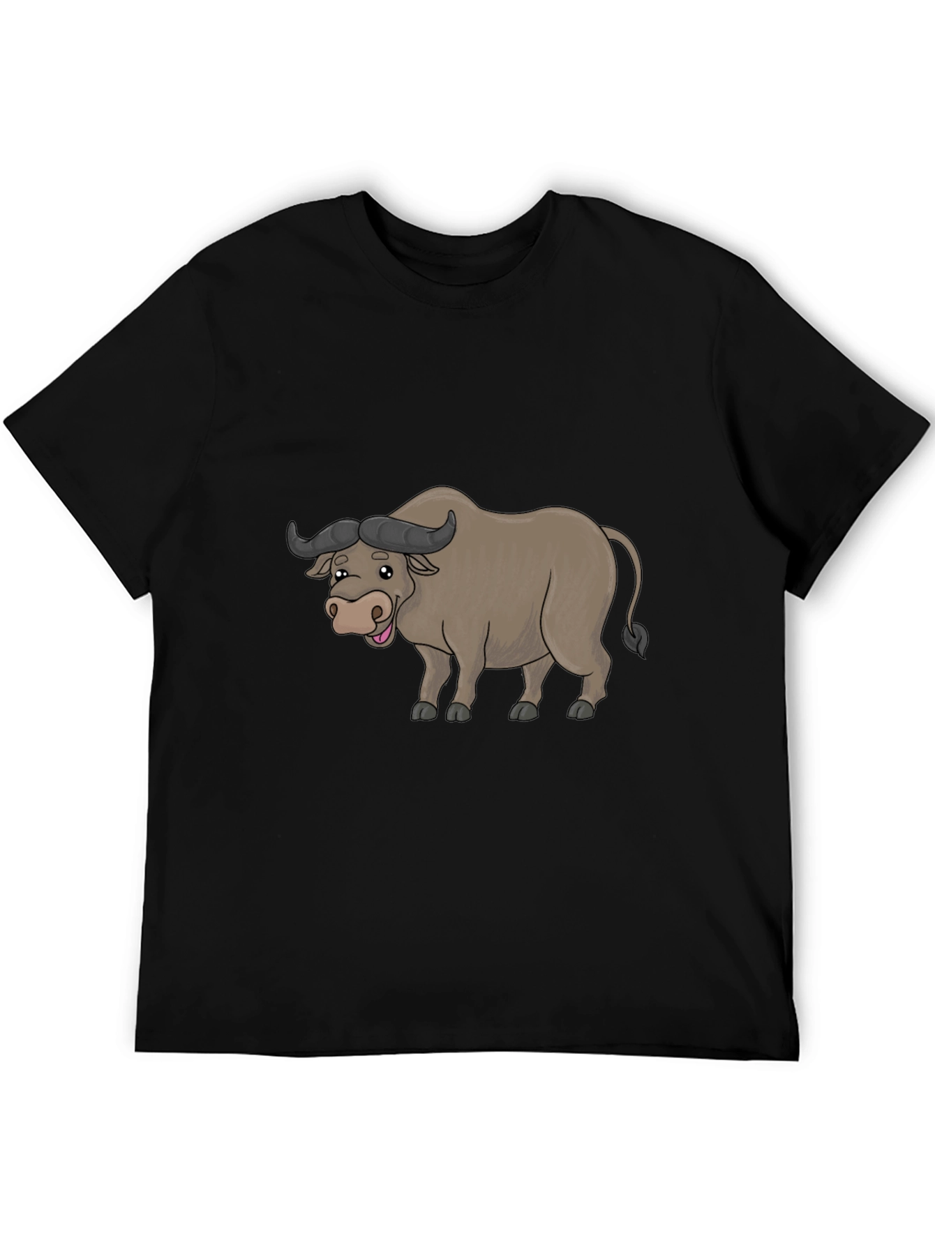 Black Funny Buffalo Cartoon Black T-Shirt view 5