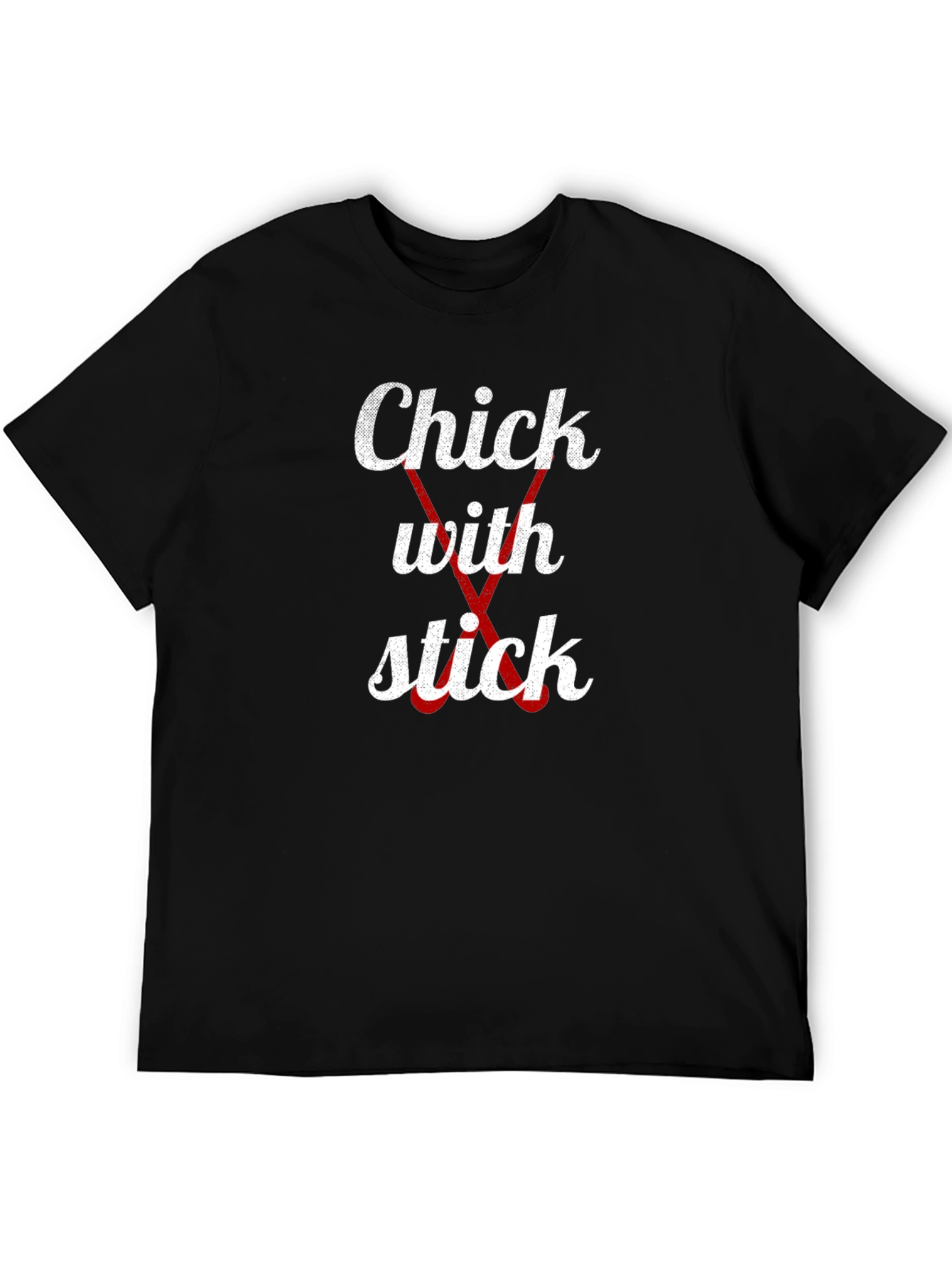 Black Humorous 'Chick With Stick' Graphic T-Shirt view 5