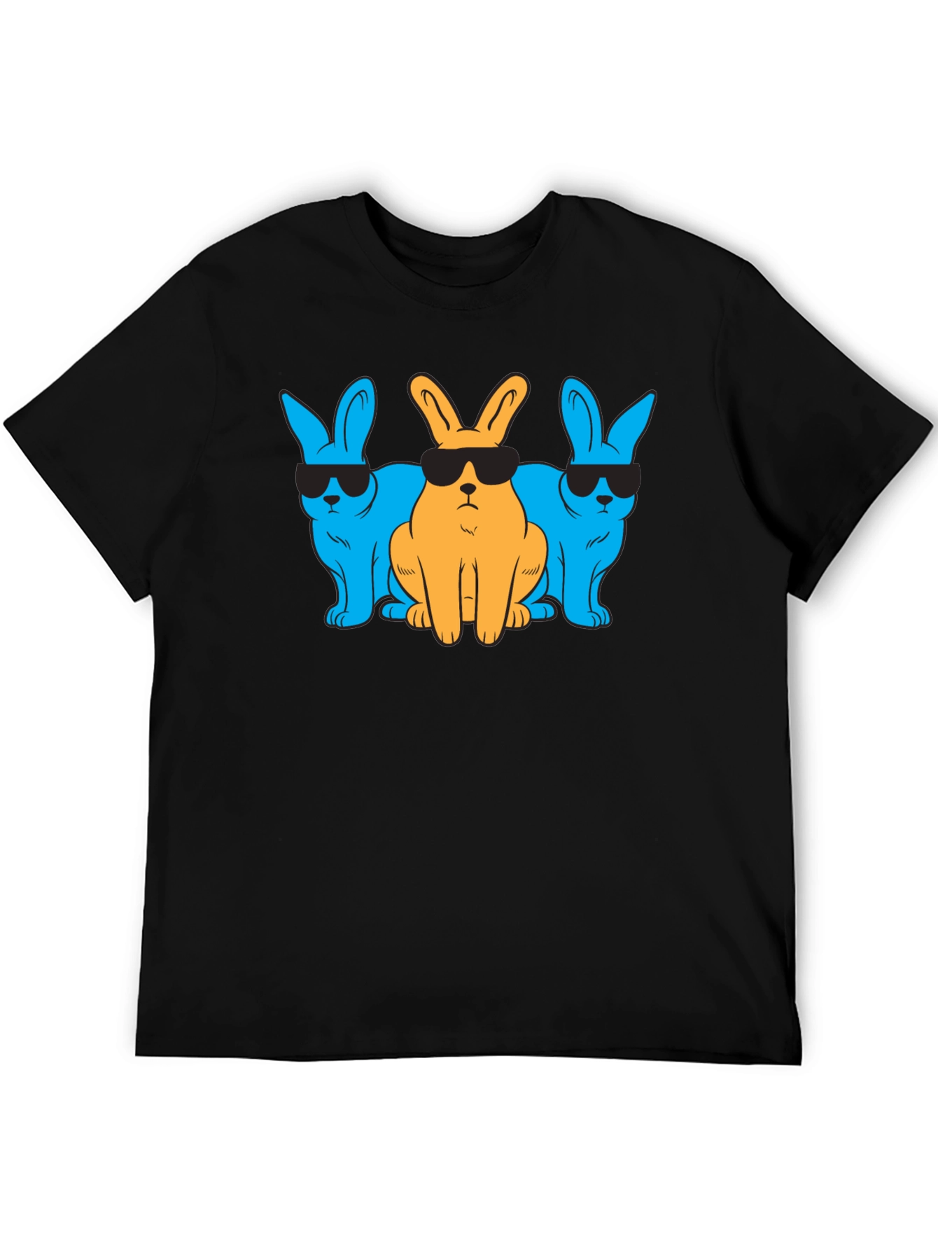 Black Cool Rabbits Graphic T-Shirt - Black Cotton Tee view 5