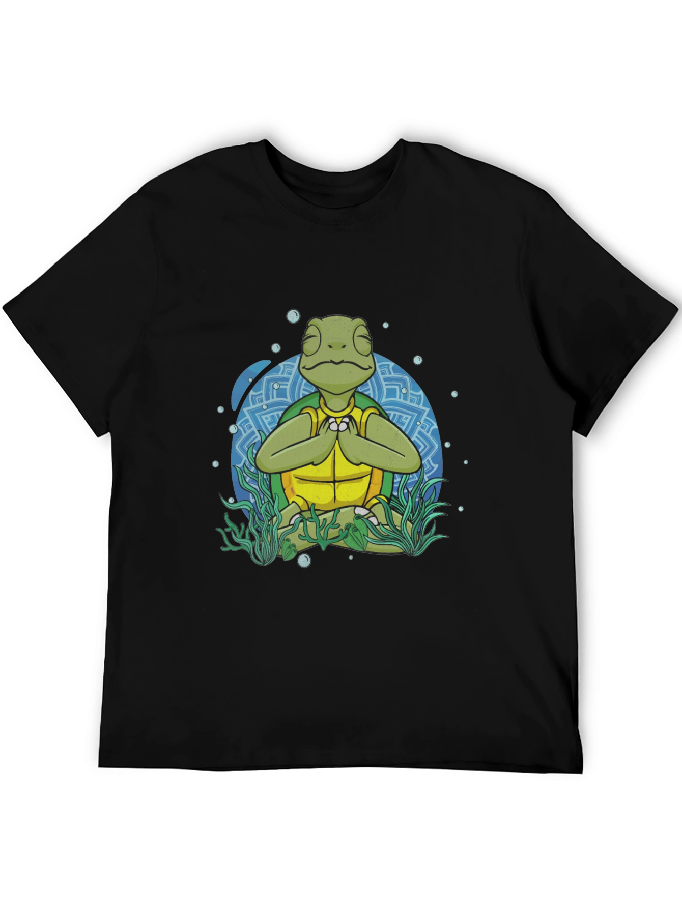 Black Meditating Sea Turtle Men's Graphic T-Shirt view 5