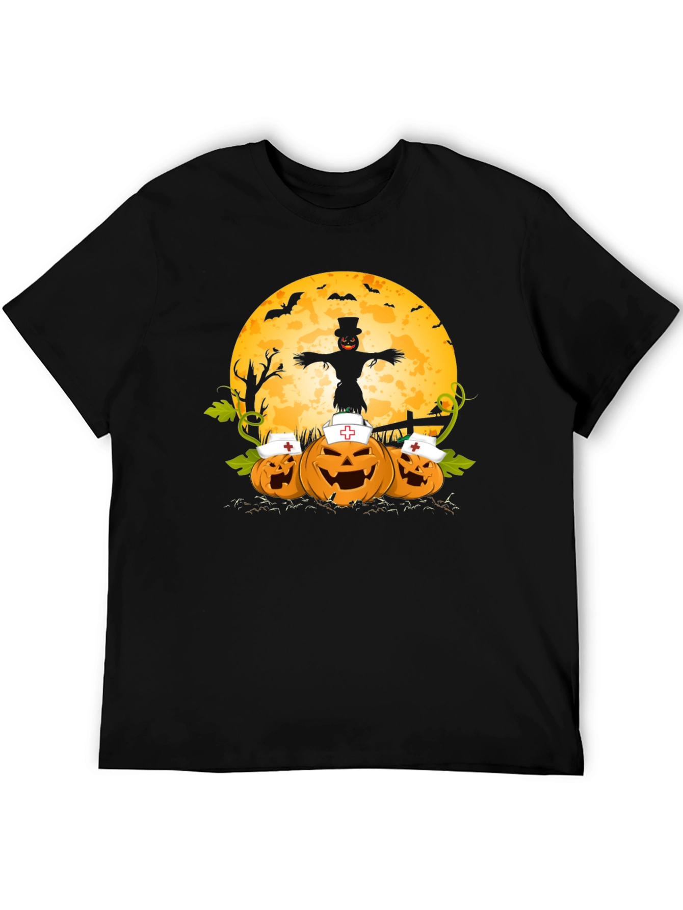 Black Halloween Nurse Pumpkins T-Shirt view 5