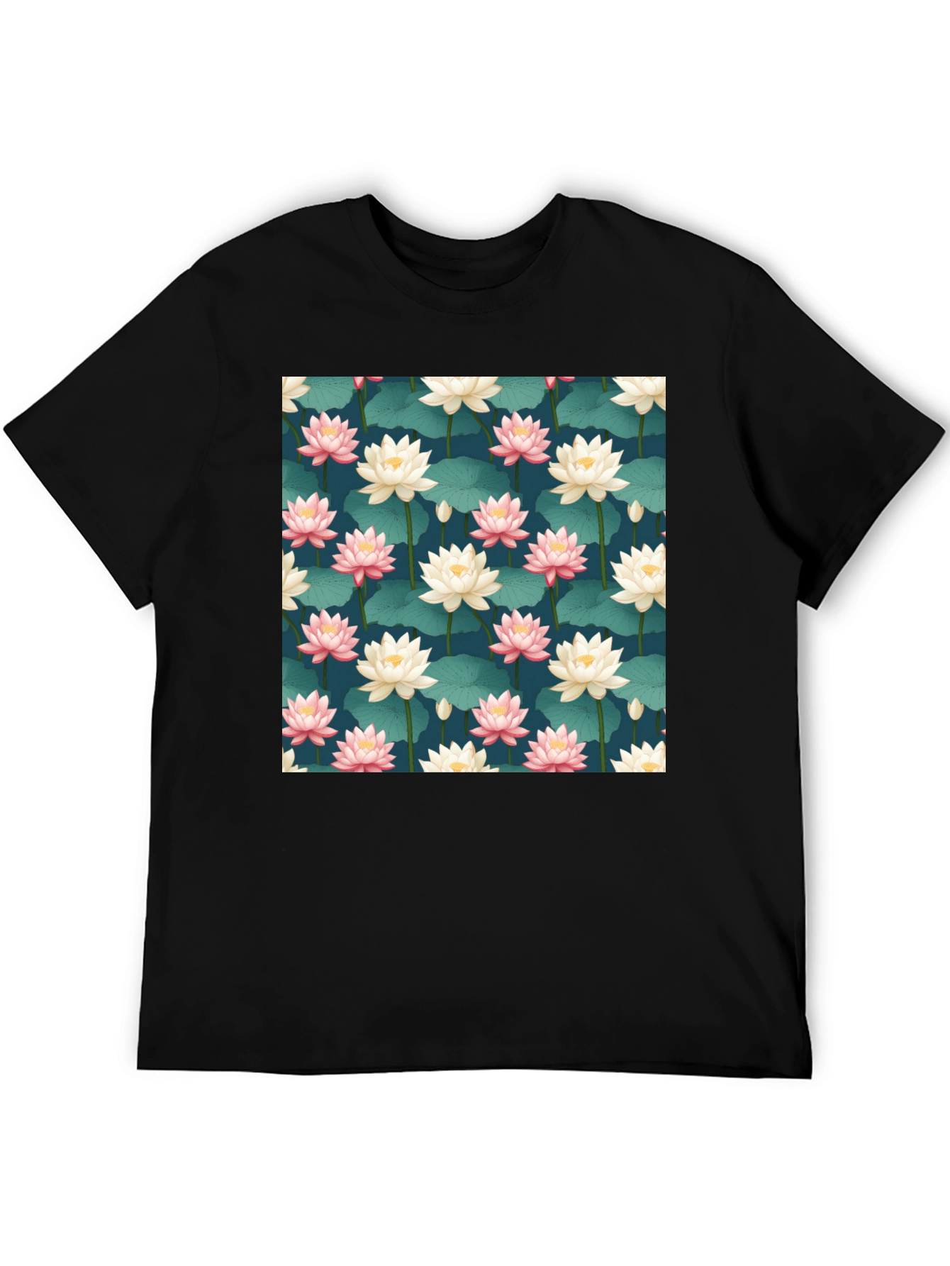 Black Lotus Pattern T-Shirt view 5
