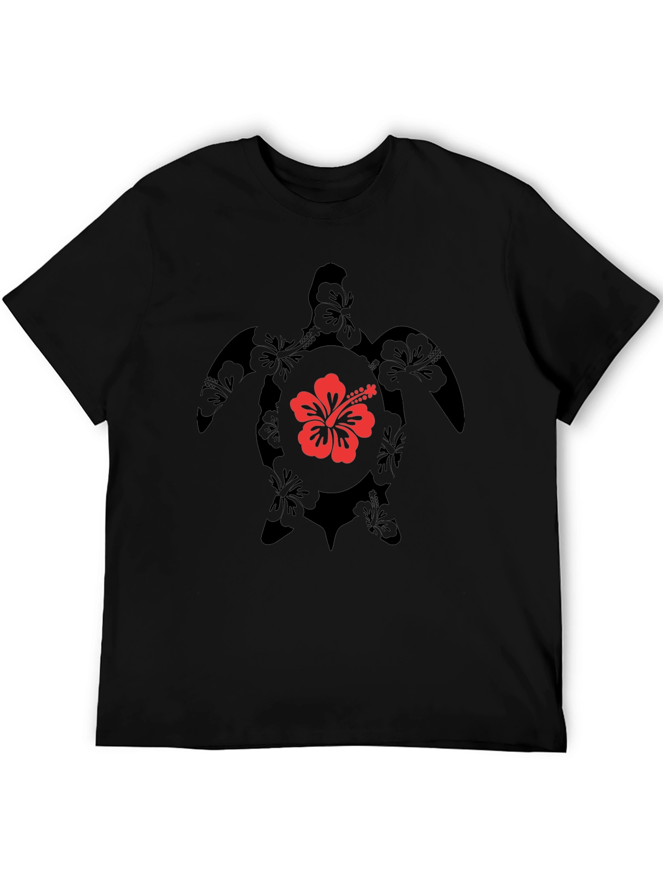 Black Hibiscus Turtle Graphic Tee - Black view 5