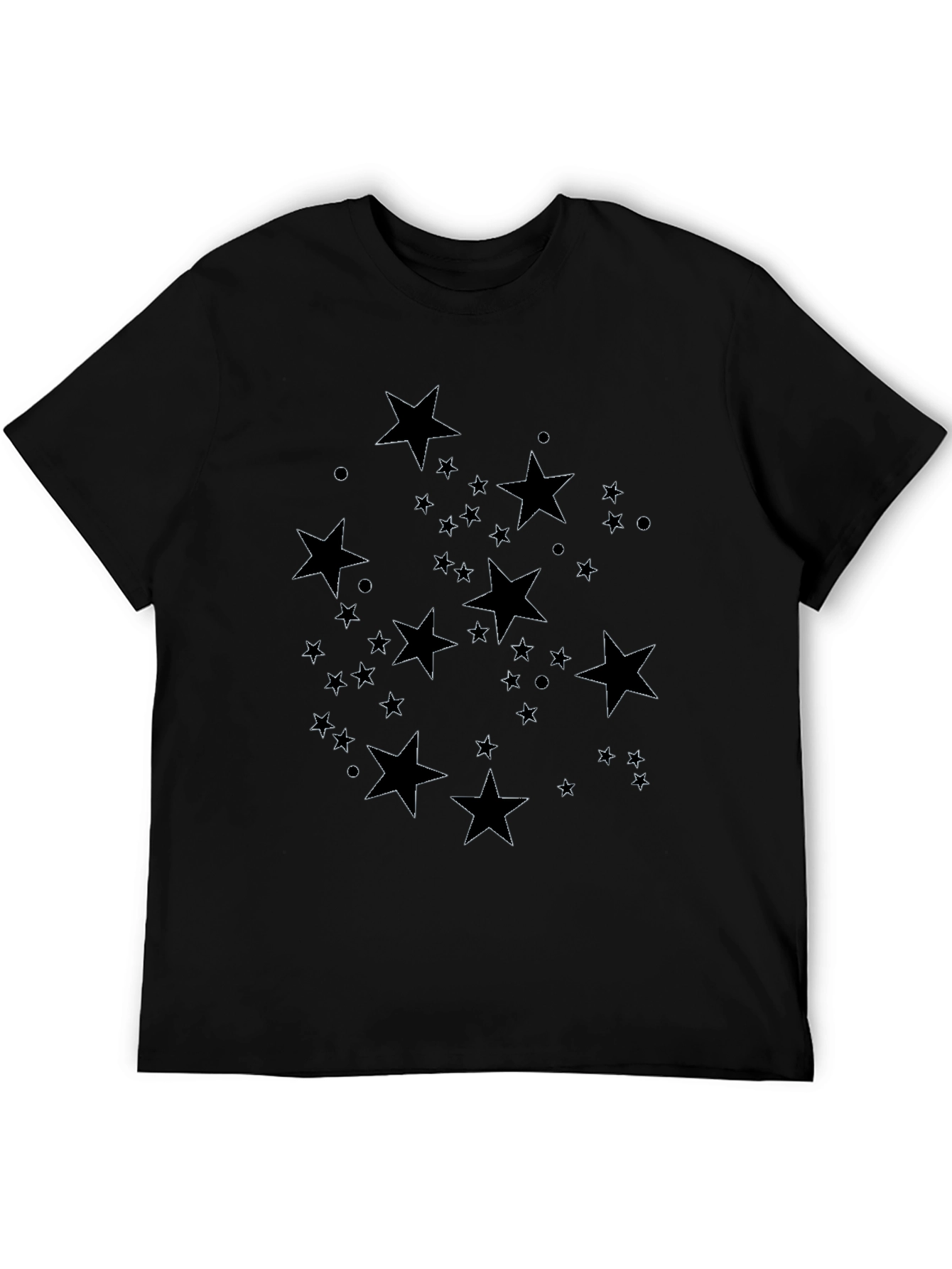 Black Star Pattern Black T-Shirt - Stylish Casual Wear view 5